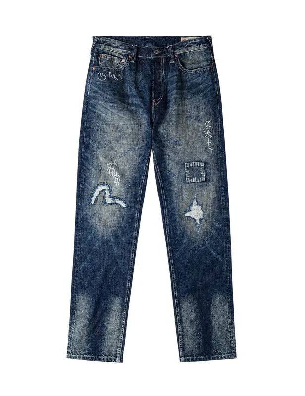 Hand-Drawn Printed Jeans #2020 sold by Evisu