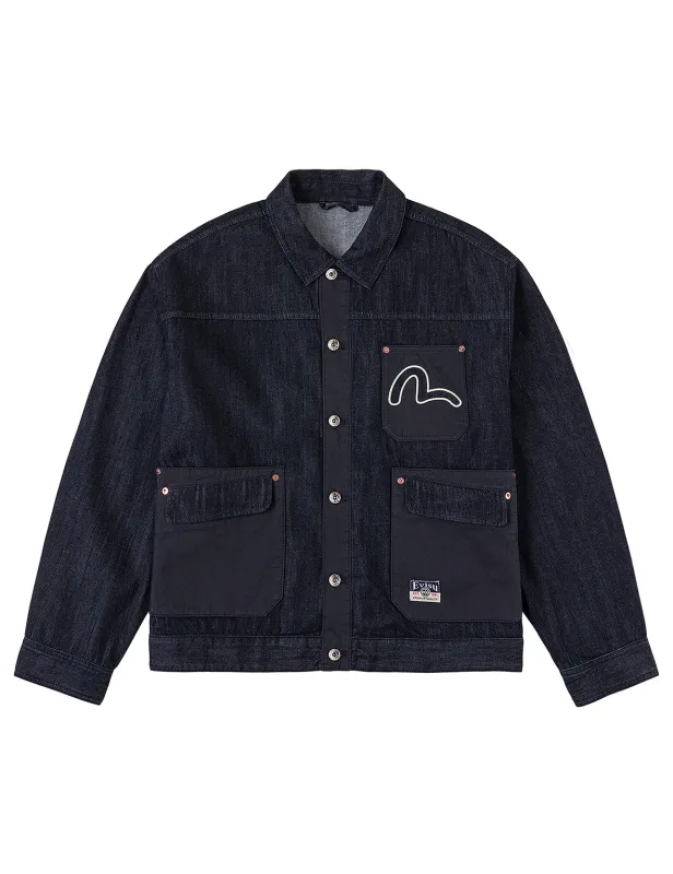 Fabric Blocking Denim Jacket sold by Evisu