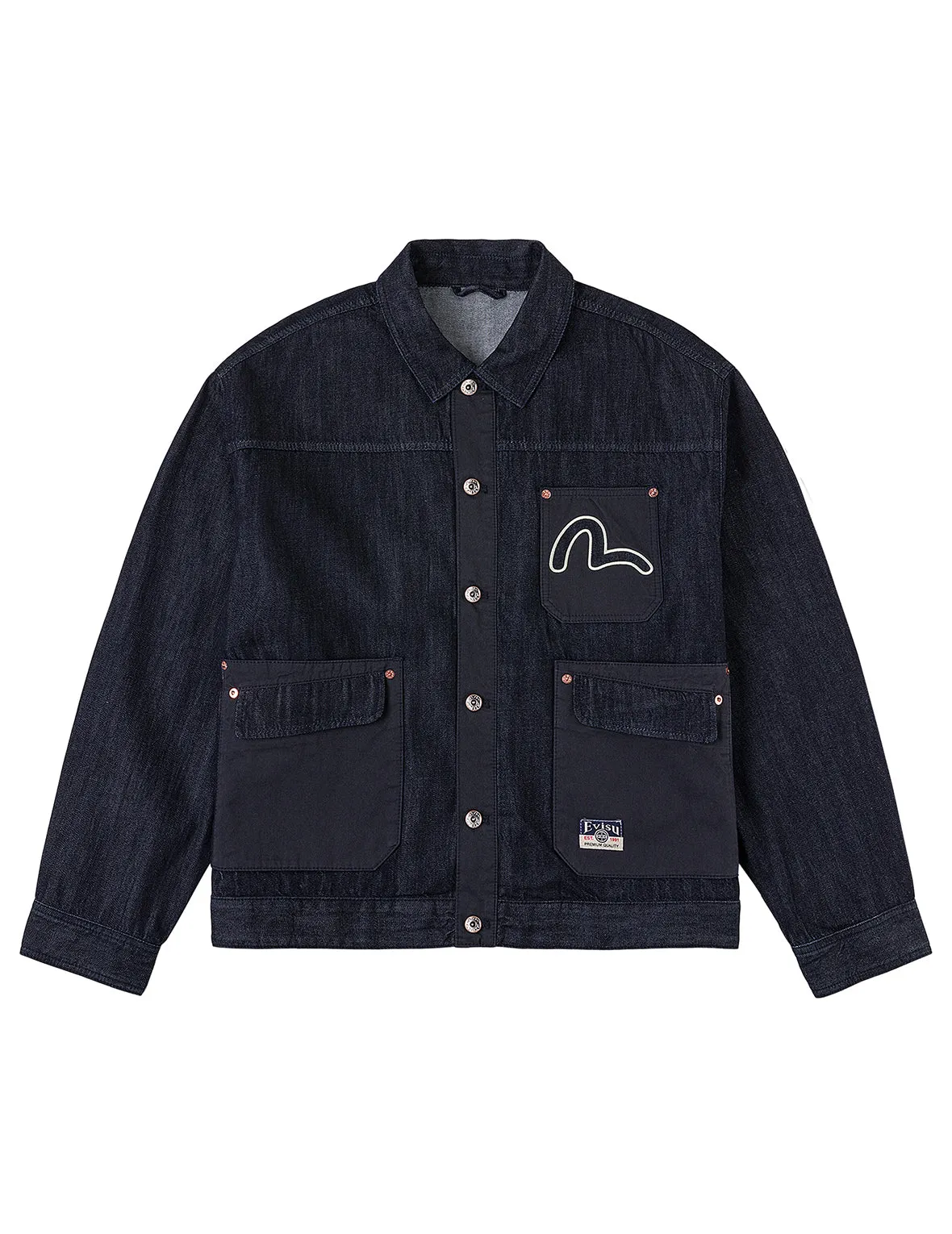 Fabric Blocking Denim Jacket sold by Evisu