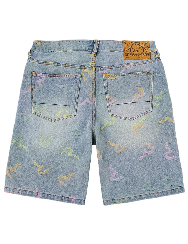 All-over Seagull Jacquard Denim Shorts made by Evisu
