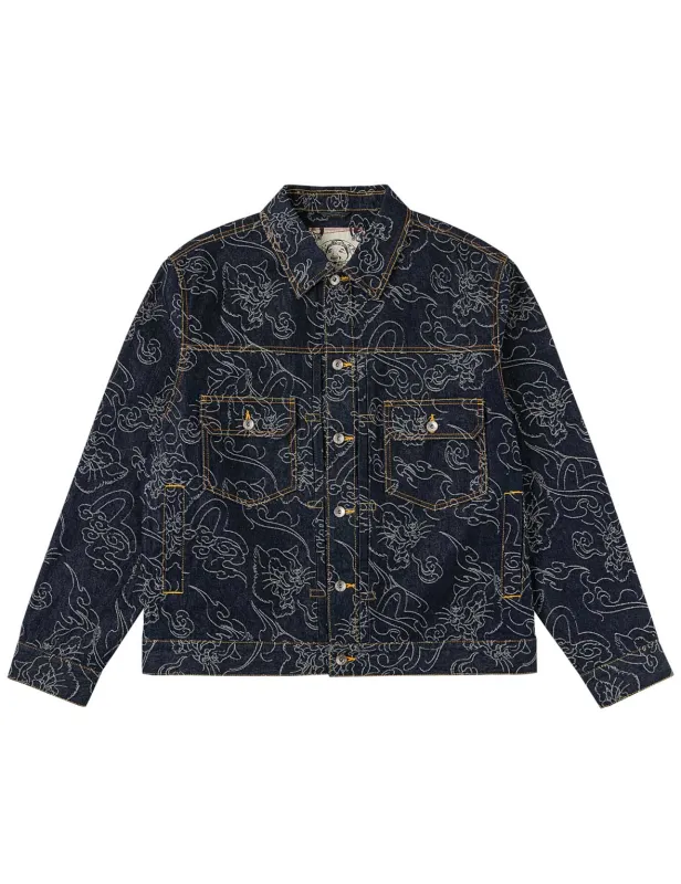 Allover Leopard Jacquard Denim Jacket sold by Evisu