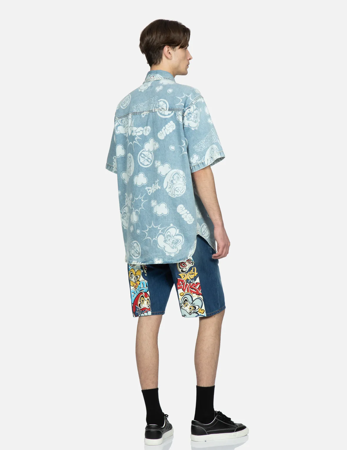 Graffiti Daruma Daicock Print Denim Shorts sold by Evisu product image thumbnail 3