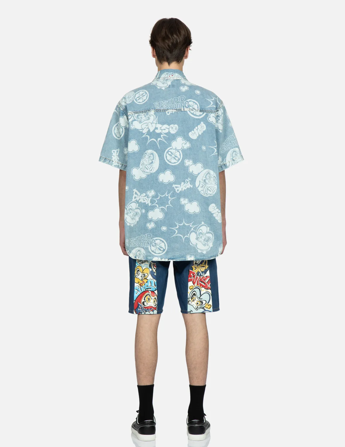 Graffiti Daruma Daicock Print Denim Shorts sold by Evisu product image thumbnail 5