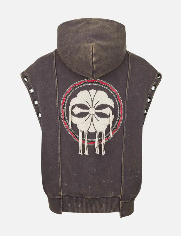 Washed Deconstructed Totem Kamon Embroidery Fashion Fit Hoodie Vest made by Evisu