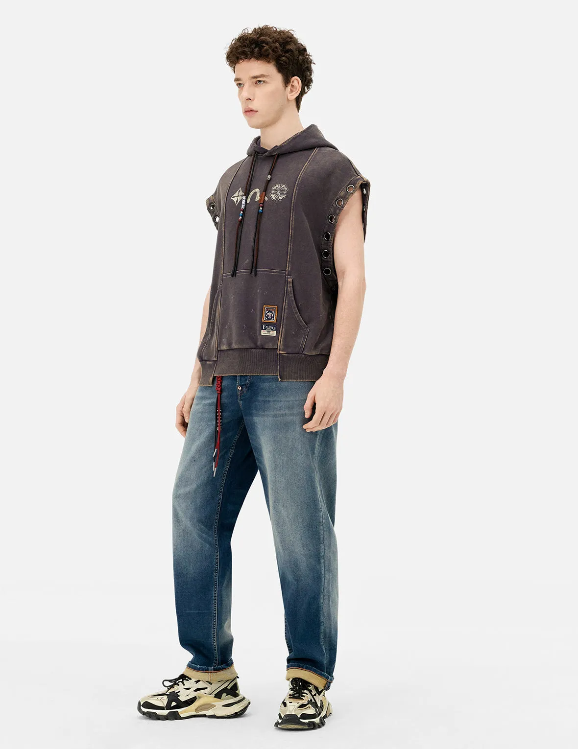 Washed Deconstructed Totem Kamon Embroidery Fashion Fit Hoodie Vest sold by Evisu product image thumbnail 3