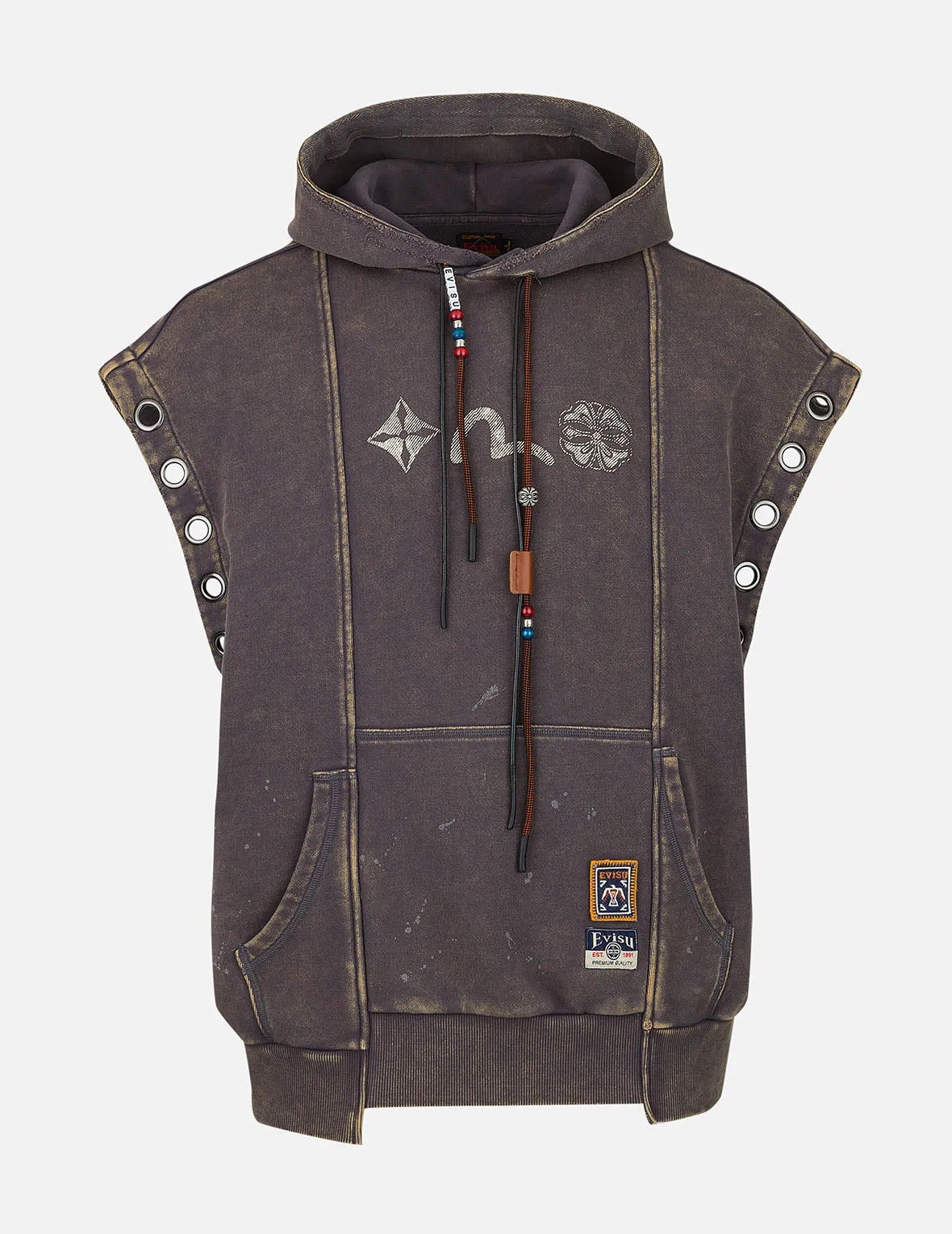 Washed Deconstructed Totem Kamon Embroidery Fashion Fit Hoodie Vest sold by Evisu product image thumbnail 2