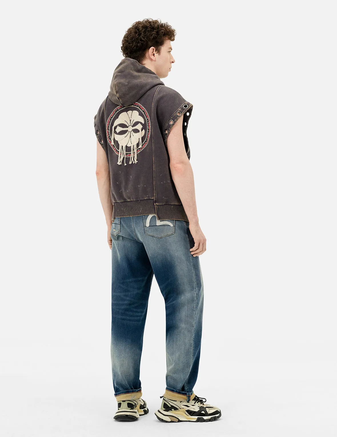 Washed Deconstructed Totem Kamon Embroidery Fashion Fit Hoodie Vest sold by Evisu product image thumbnail 4