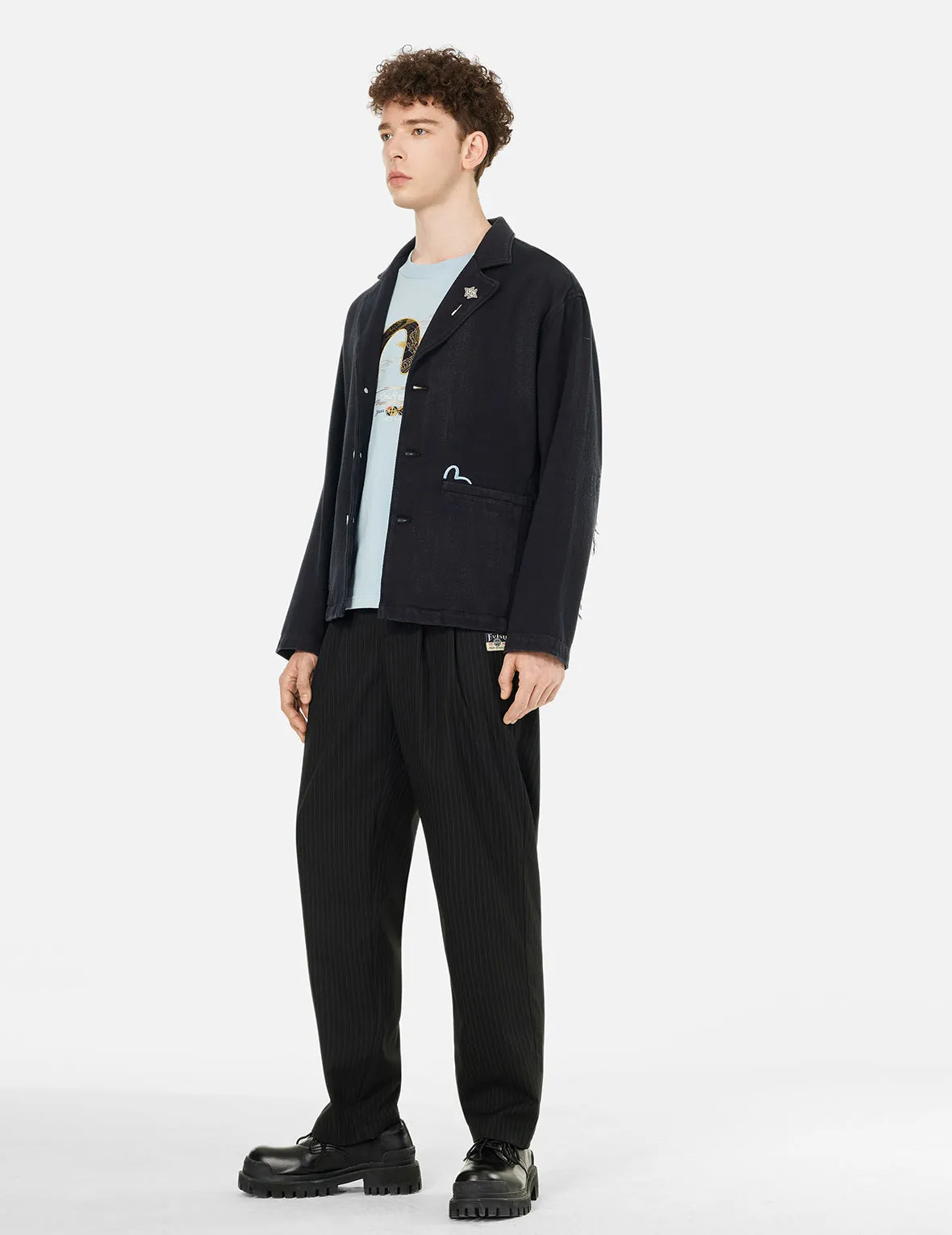 Seagull and Logo Embroidery Relax Fit Denim Blazer sold by Evisu product image thumbnail 3