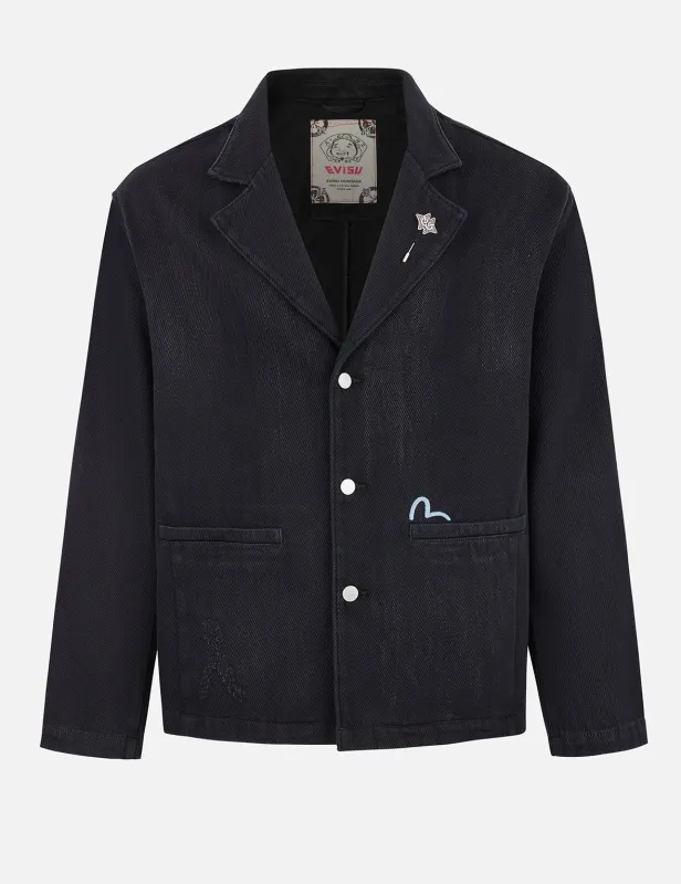 Seagull and Logo Embroidery Relax Fit Denim Blazer sold by Evisu
