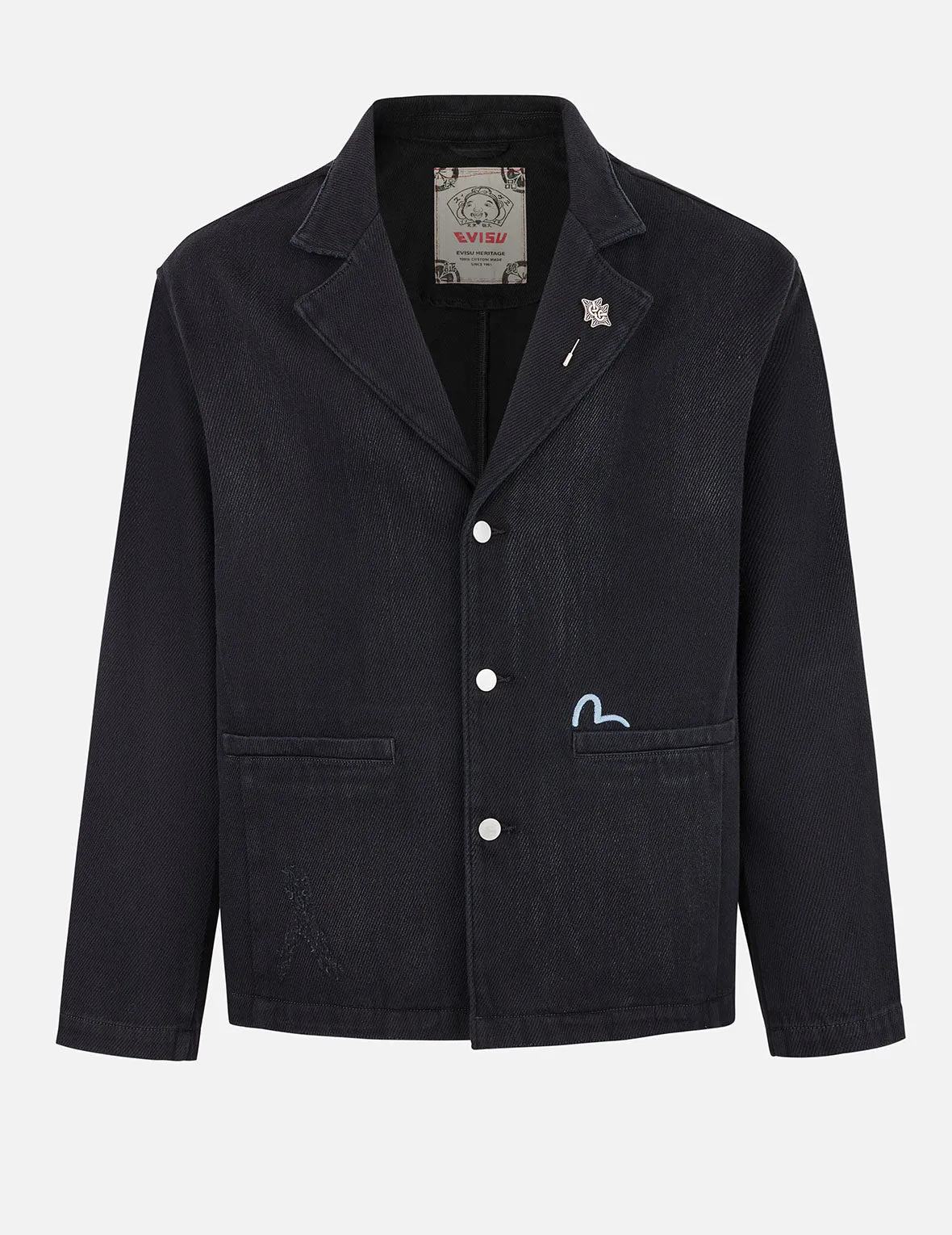 Seagull and Logo Embroidery Relax Fit Denim Blazer sold by Evisu