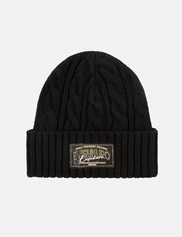 Twist-Straight Pattern Logo Label Knit Beanie made by Evisu