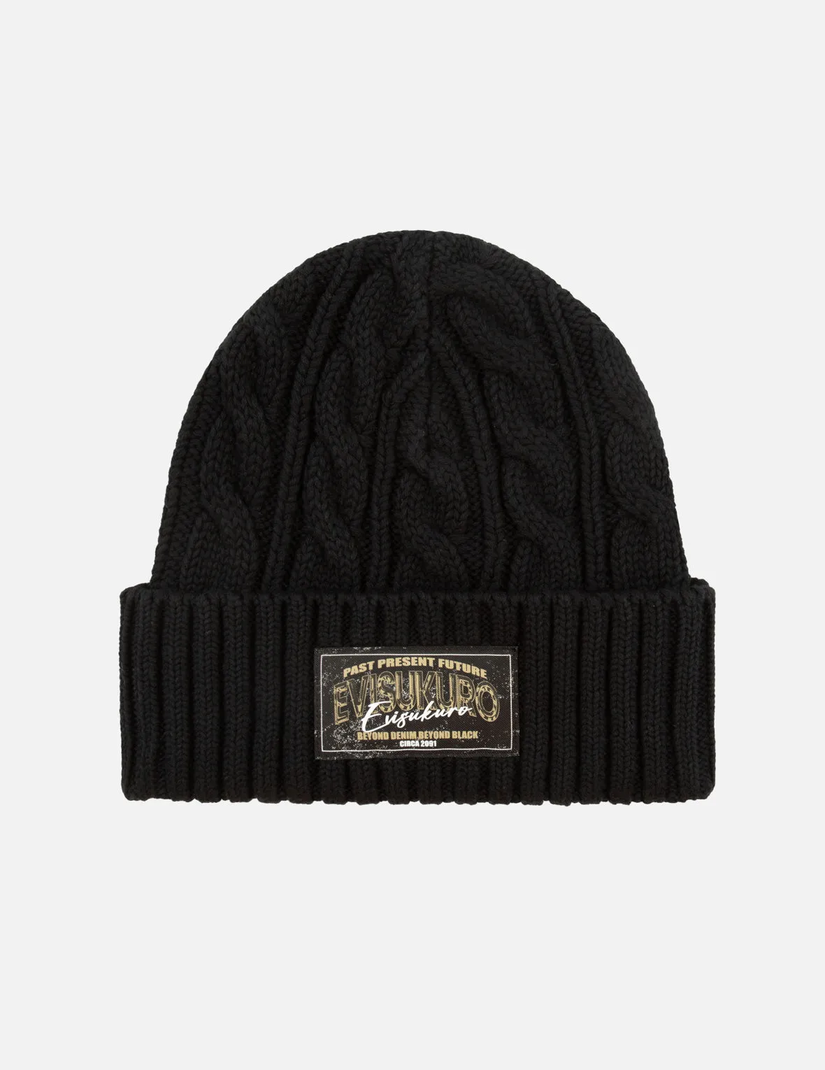 Twist-Straight Pattern Logo Label Knit Beanie sold by Evisu