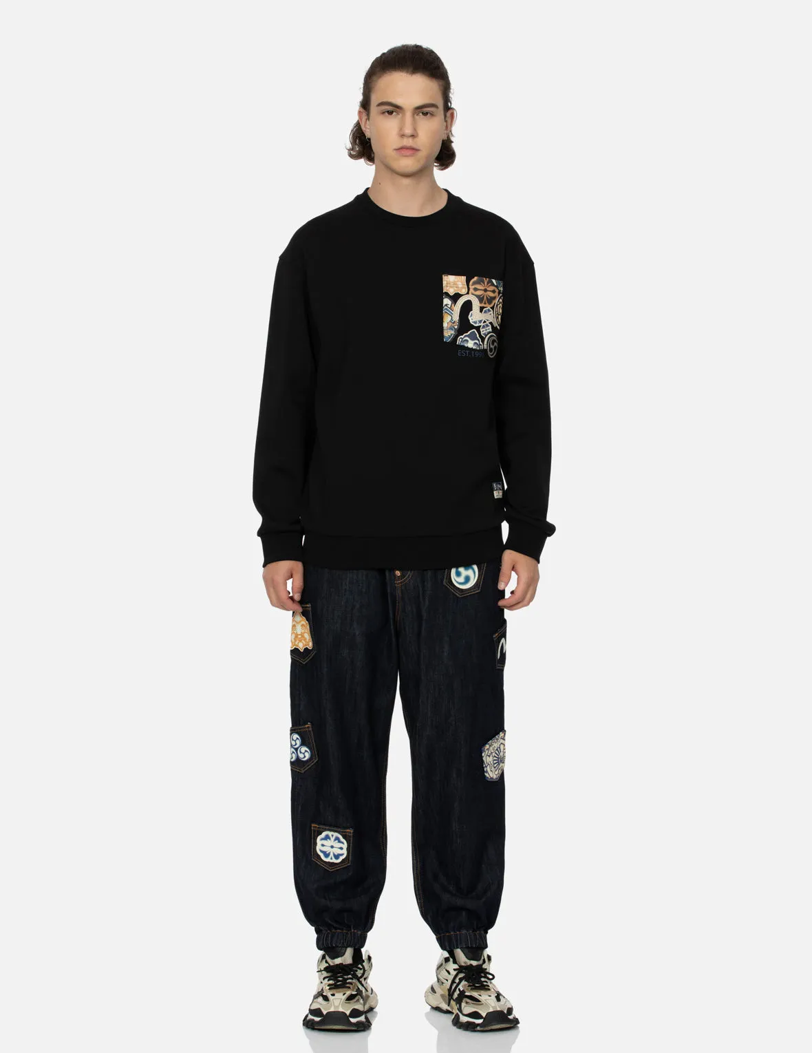 Seagull Embroidery with Kamon Print Pocket Relax Fit Sweatshirt sold by Evisu product image thumbnail 5