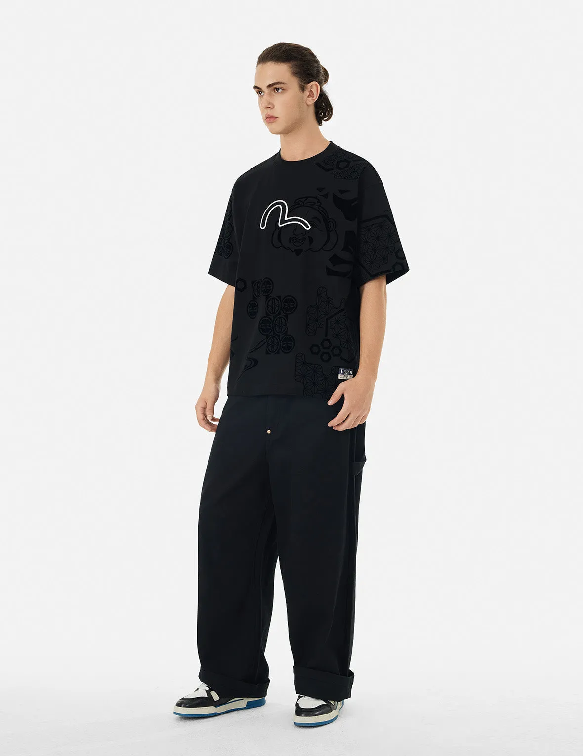 Seagull Embroidery and Allover Flocking Patterns Relax Fit T-shirt sold by Evisu product image thumbnail 5