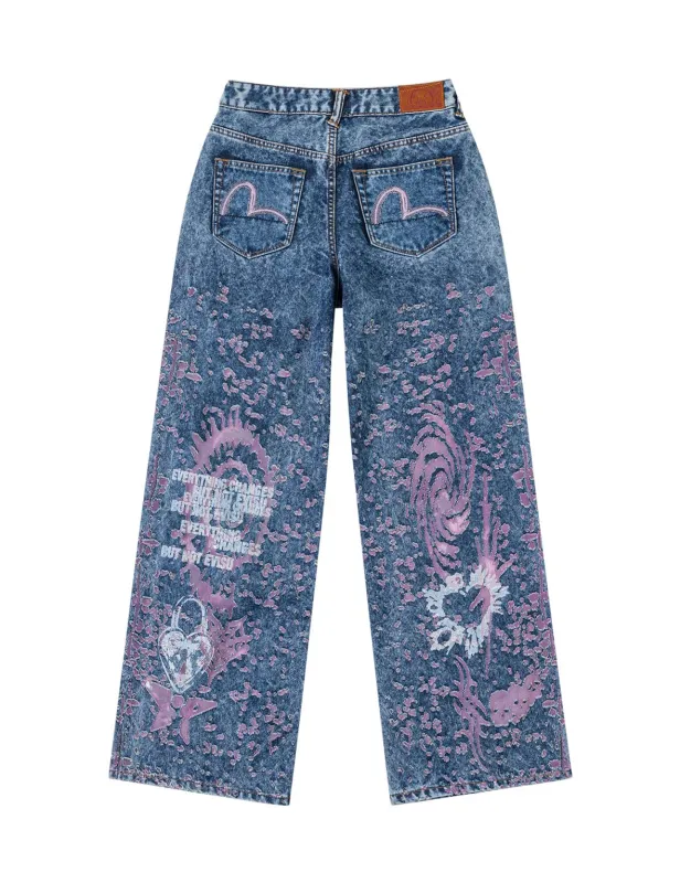 Pink Burn-Out Jeans made by Evisu