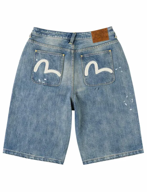 Ink-Splash Washed Seagull Embroidery Jorts made by Evisu