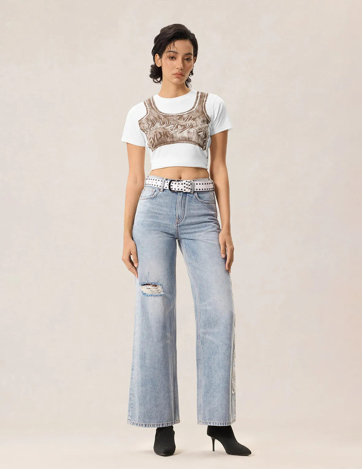 Fake Denim Lace-up Vest Print T-shirt sold by Evisu product image thumbnail 5