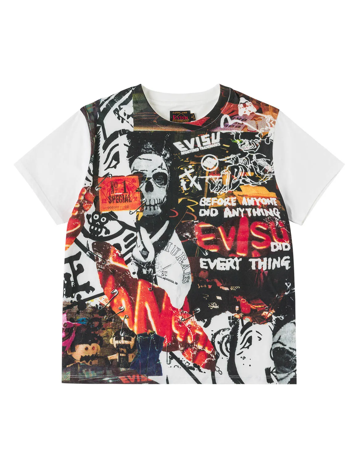 Art Theme Slogan and Graphic Collage Print T-shirt sold by Evisu