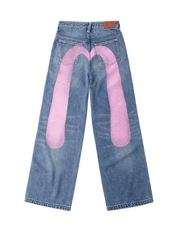 Light Pink Washed Daicock Print Jeans made by Evisu