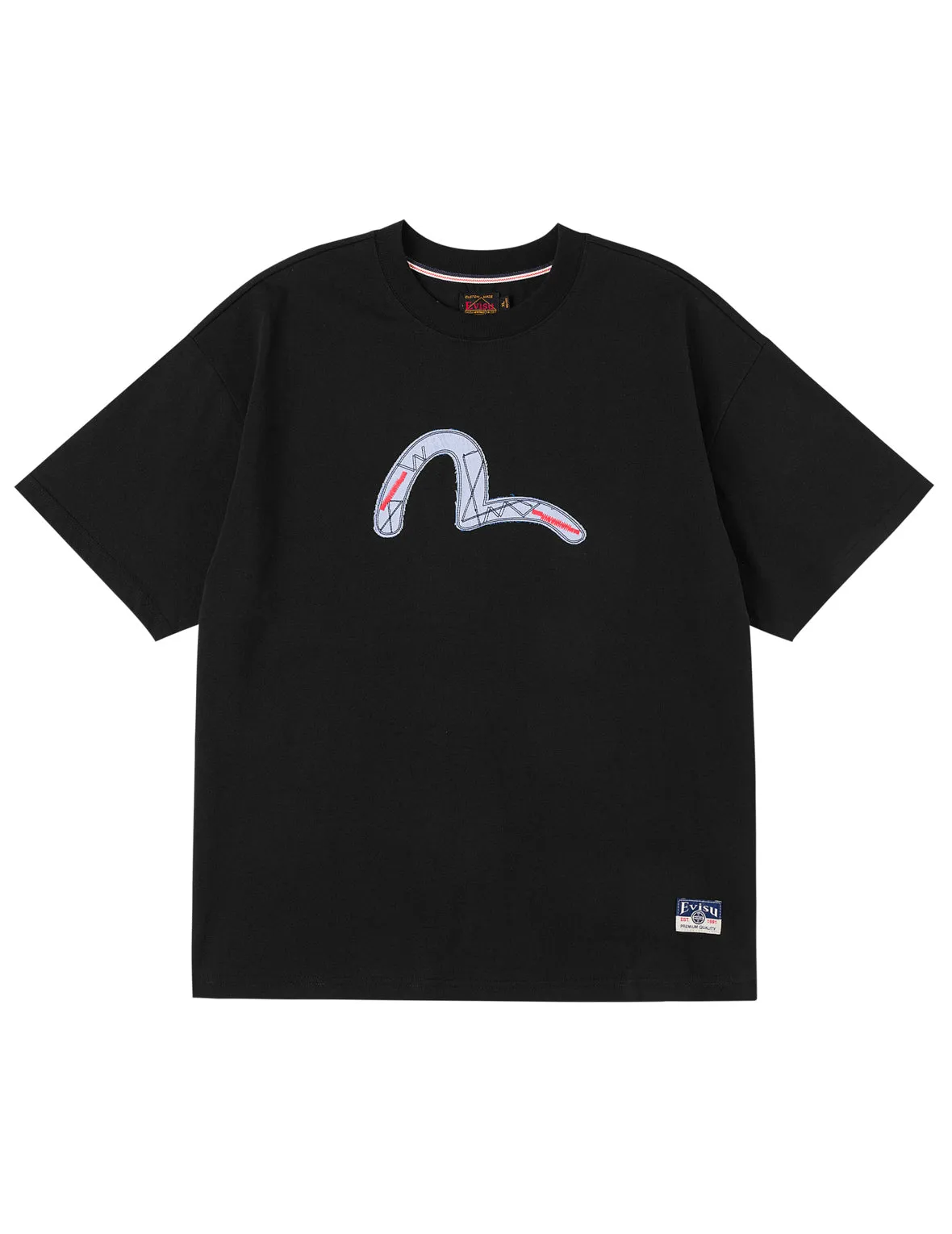 Fabric-mix Patchwork Seagull and Logo Applique T-shirt sold by Evisu product image thumbnail 4
