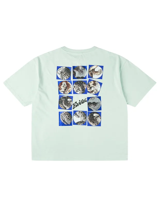 Leopard Grid Printed T-shirt made by Evisu