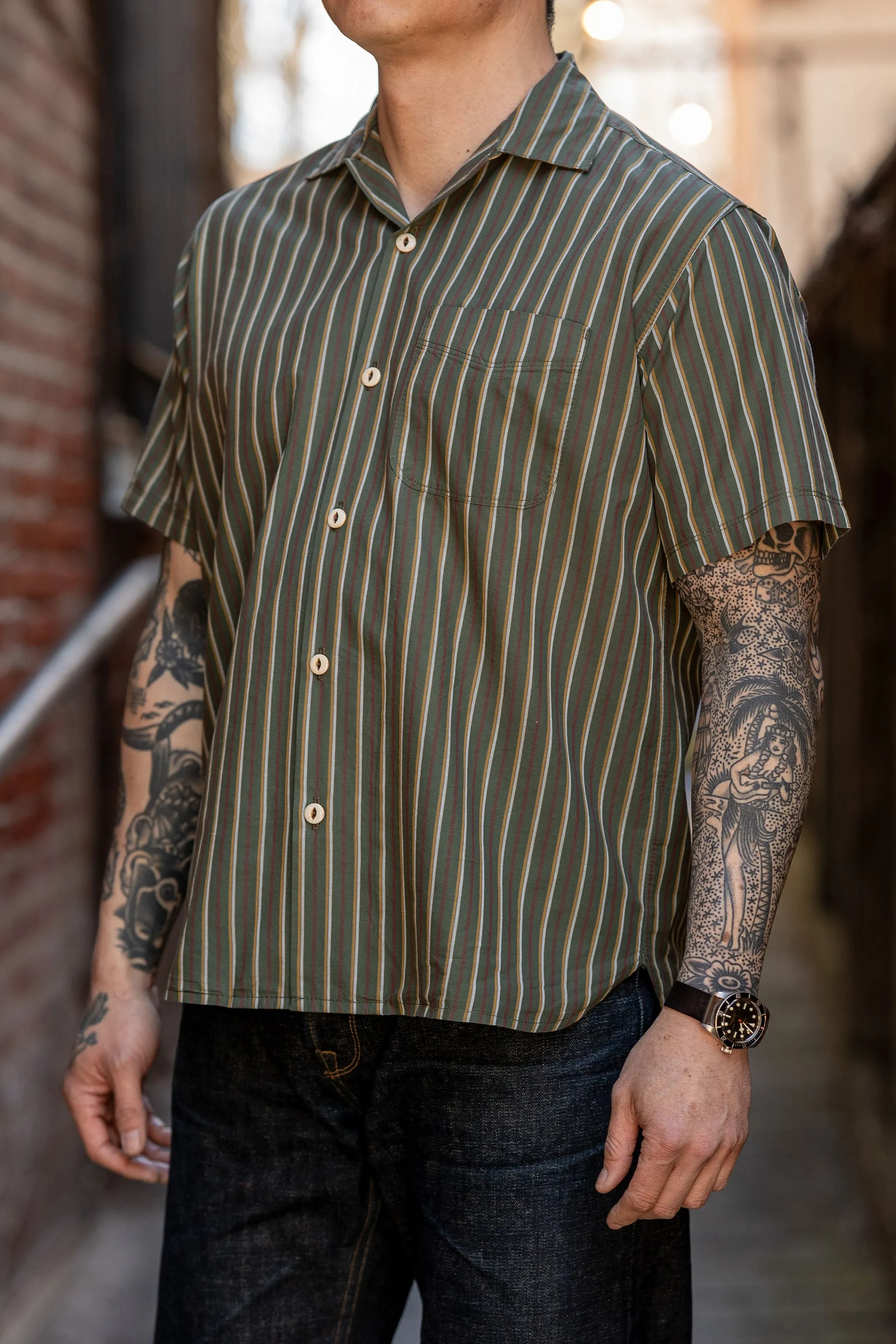 Freenote Cloth Hawaiian - Olive Stripe sold by Franklin and Poe product image thumbnail 2