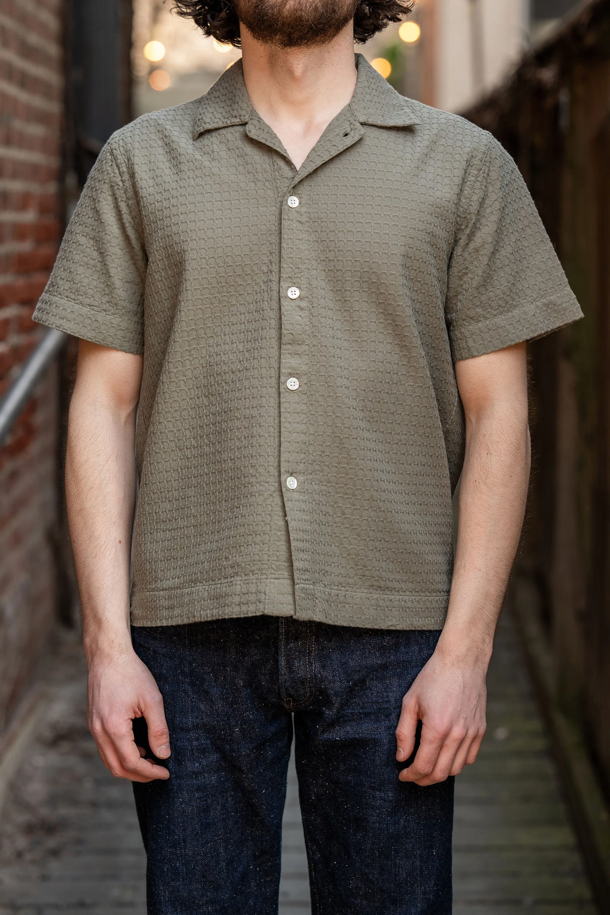 3sixteen Resort Shirt - Olive Geo Weave sold by Franklin and Poe