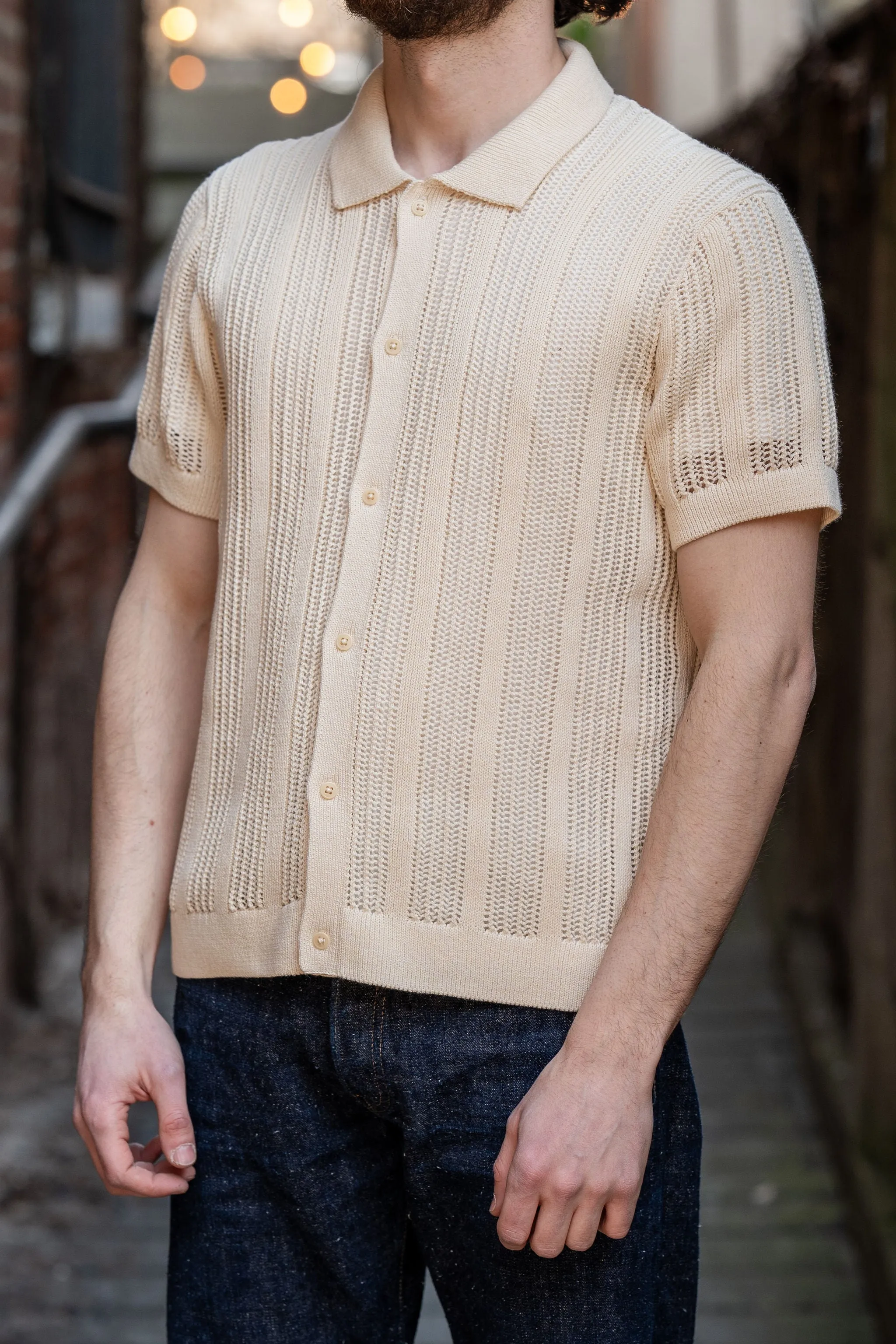 3sixteen Short Sleeve Knit Shirt - Ecru Mesh Stripe sold by Franklin and Poe product image thumbnail 2