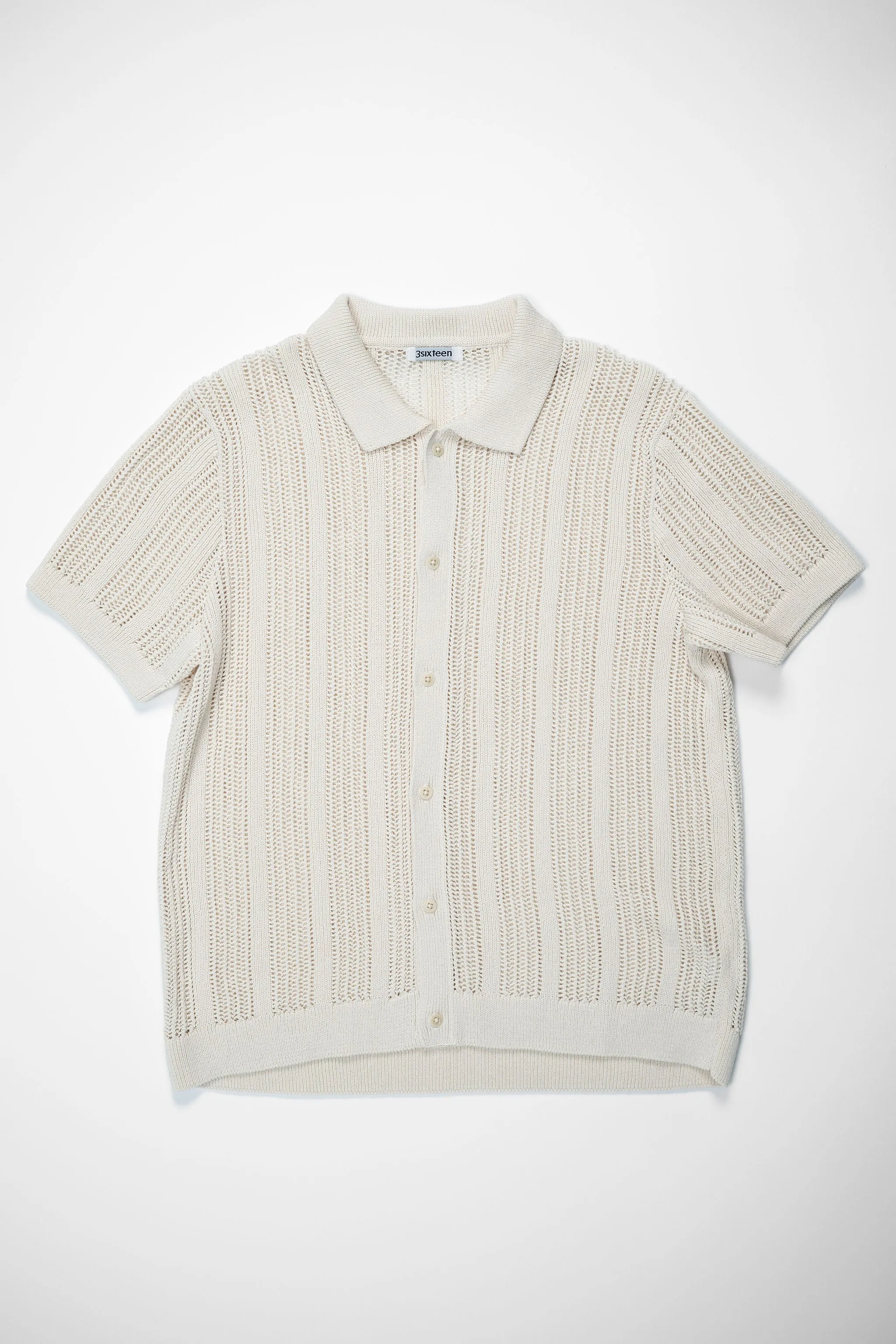 3sixteen Short Sleeve Knit Shirt - Ecru Mesh Stripe sold by Franklin and Poe product image thumbnail 4