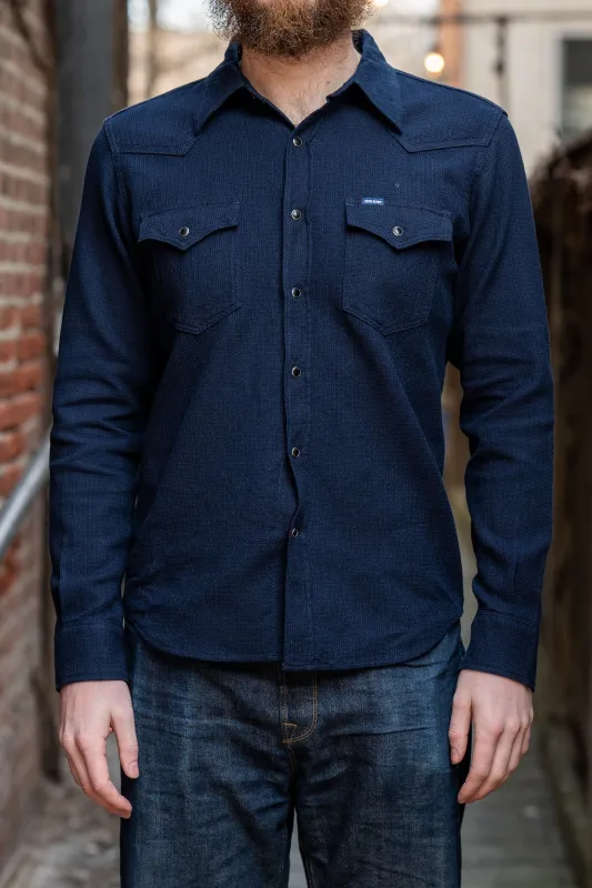 Iron Heart IHSH-413-IND 5oz Selvedge Dobby Cloth Western Shirt - Indigo sold by Franklin and Poe