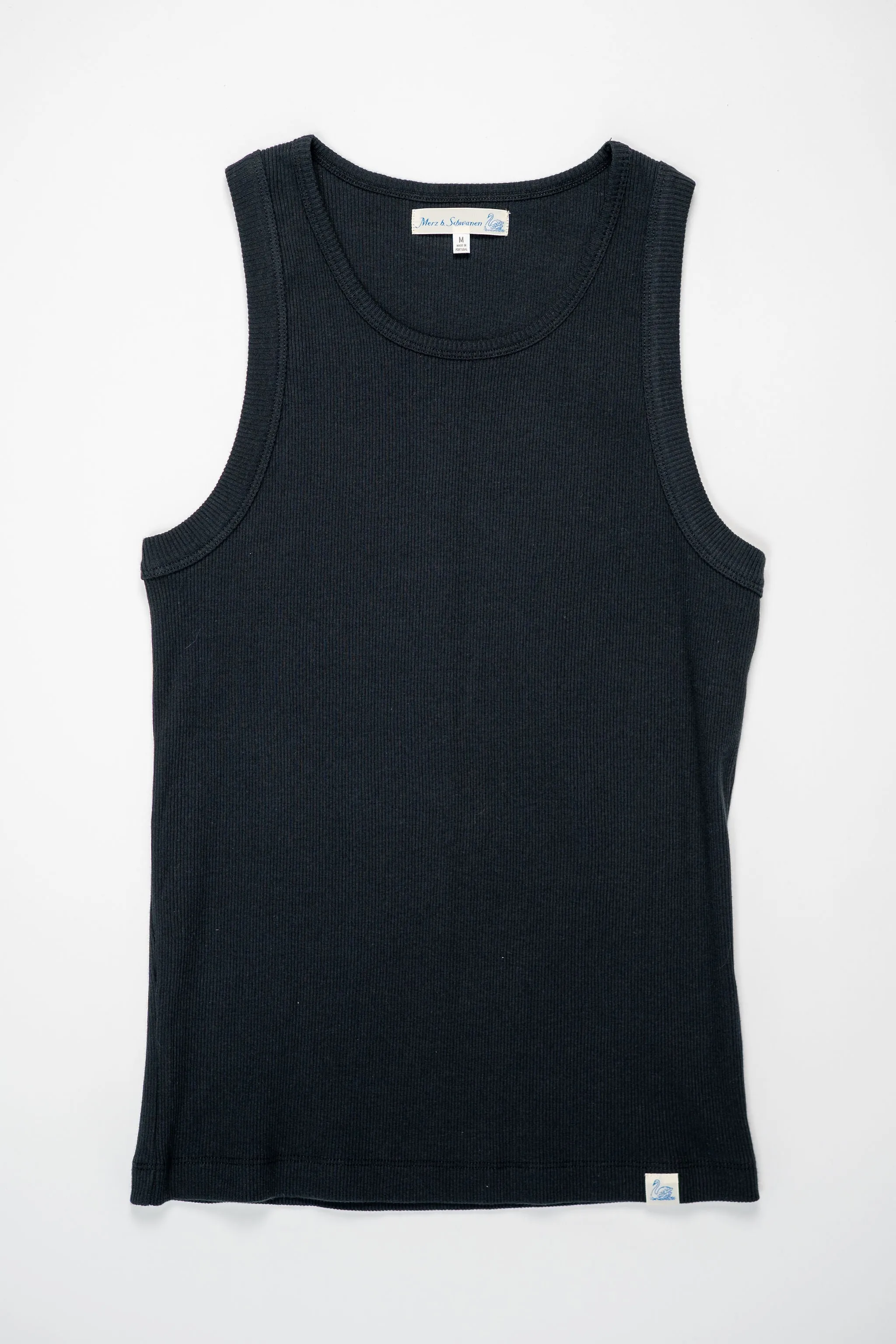 Merz b. Schwanen RIBTANK01 Good Basics 7.2oz Ribbed Tanktop - Deep Black sold by Franklin and Poe