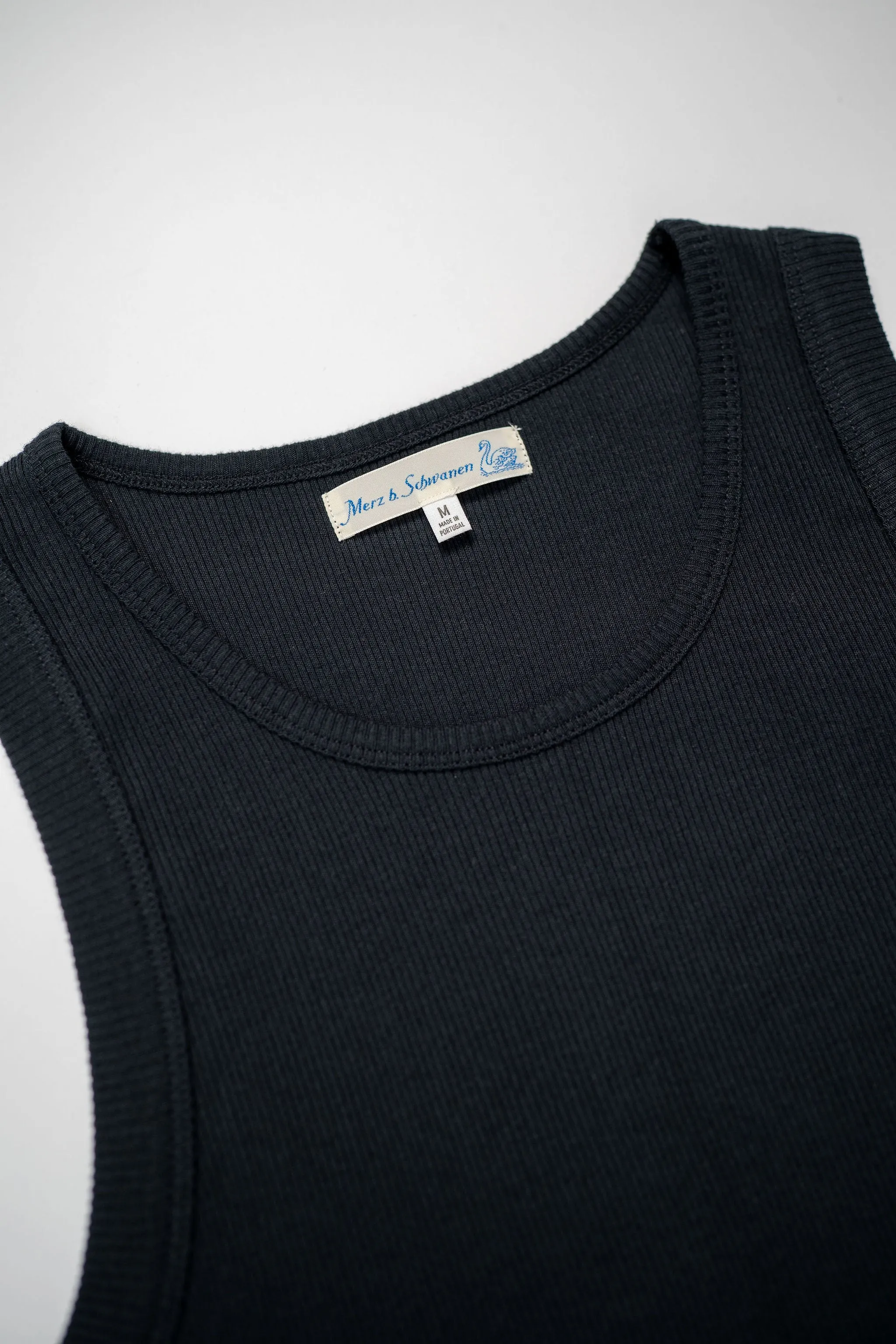 Merz b. Schwanen RIBTANK01 Good Basics 7.2oz Ribbed Tanktop - Deep Black sold by Franklin and Poe product image thumbnail 2