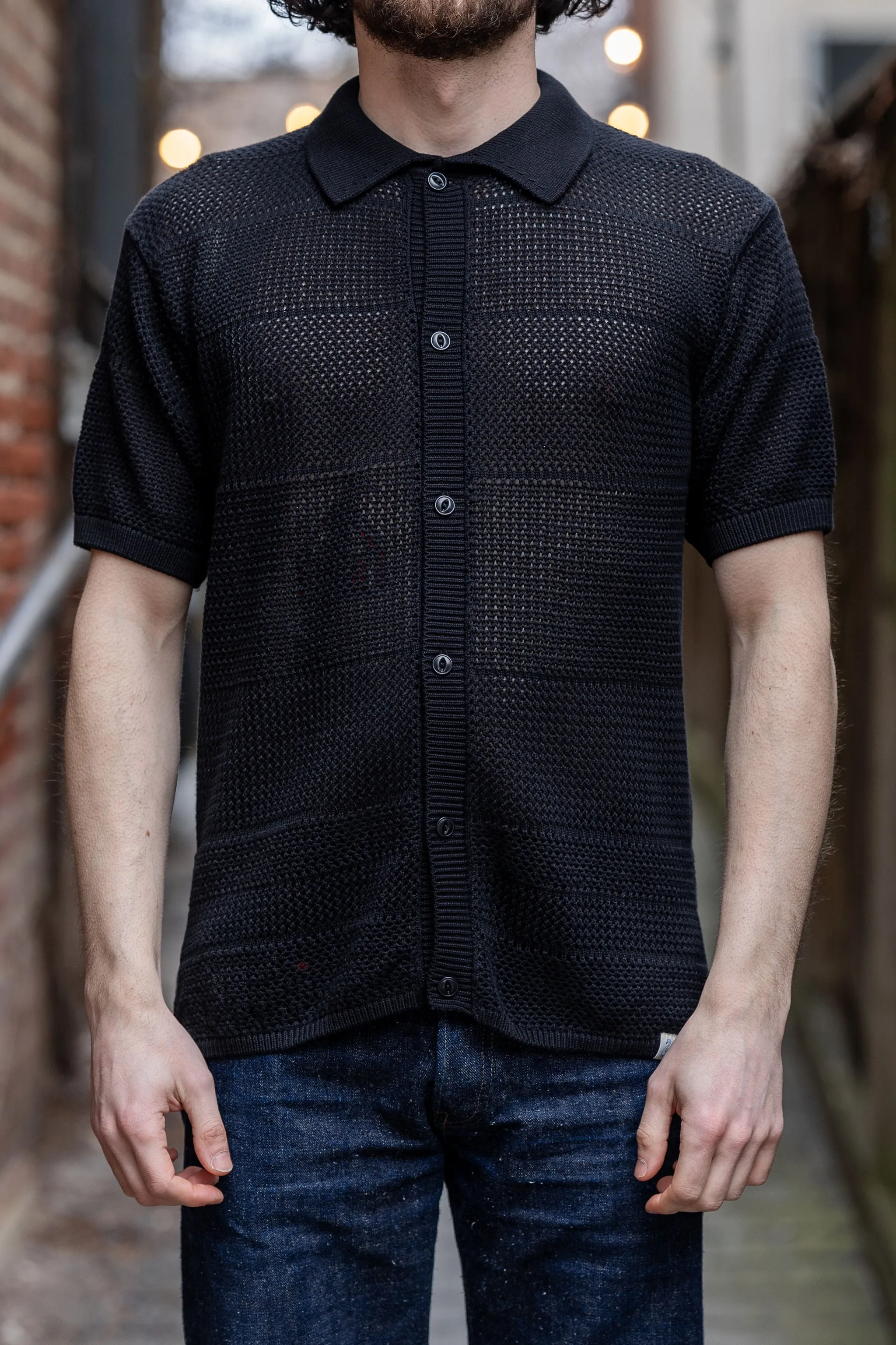 Merz b. Schwanen KNITSHIRT01 Crochet Shirt - Deep Black sold by Franklin and Poe