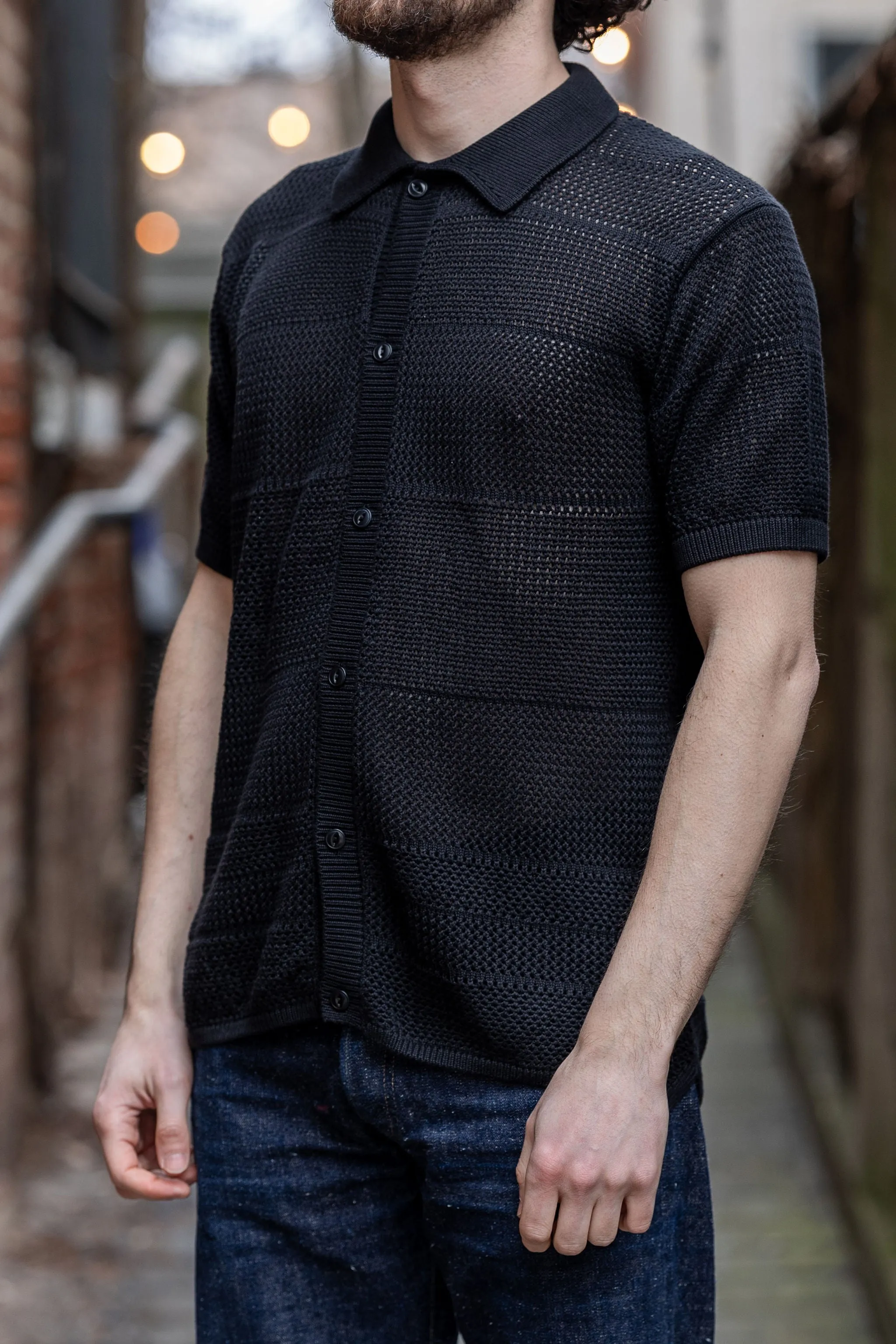 Merz b. Schwanen KNITSHIRT01 Crochet Shirt - Deep Black sold by Franklin and Poe product image thumbnail 2