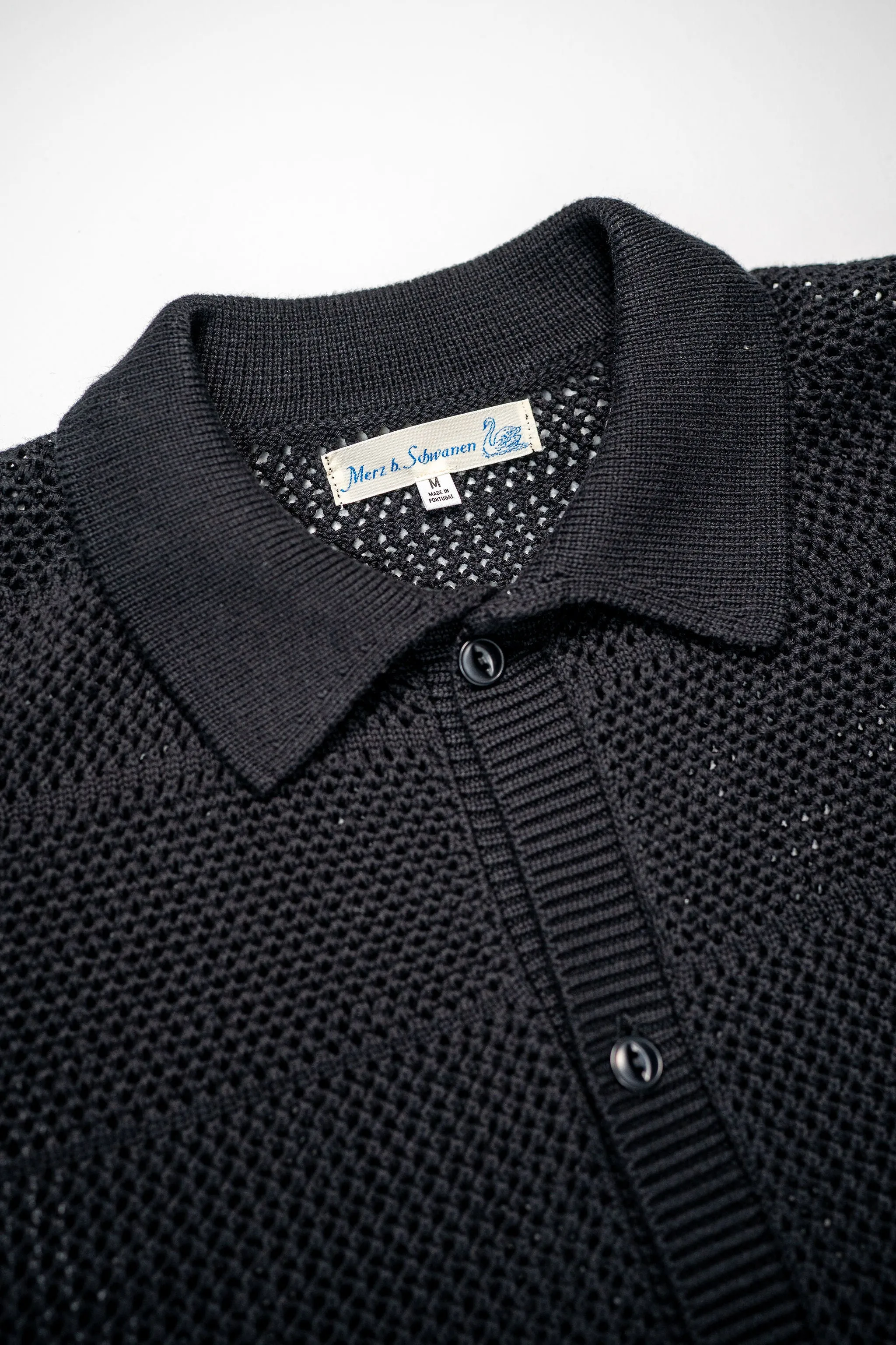 Merz b. Schwanen KNITSHIRT01 Crochet Shirt - Deep Black sold by Franklin and Poe product image thumbnail 5