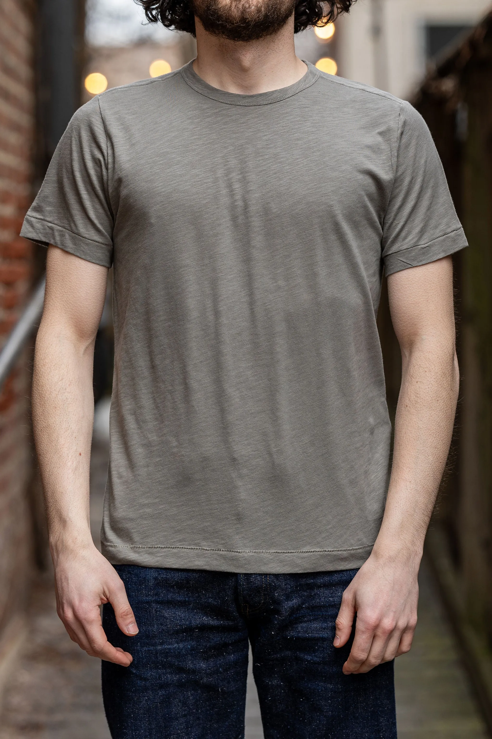 Merz b. Schwanen SCT04 Good Basics 4.9oz Relaxed Fit Pima Slub T-Shirt - Vintage Army sold by Franklin and Poe