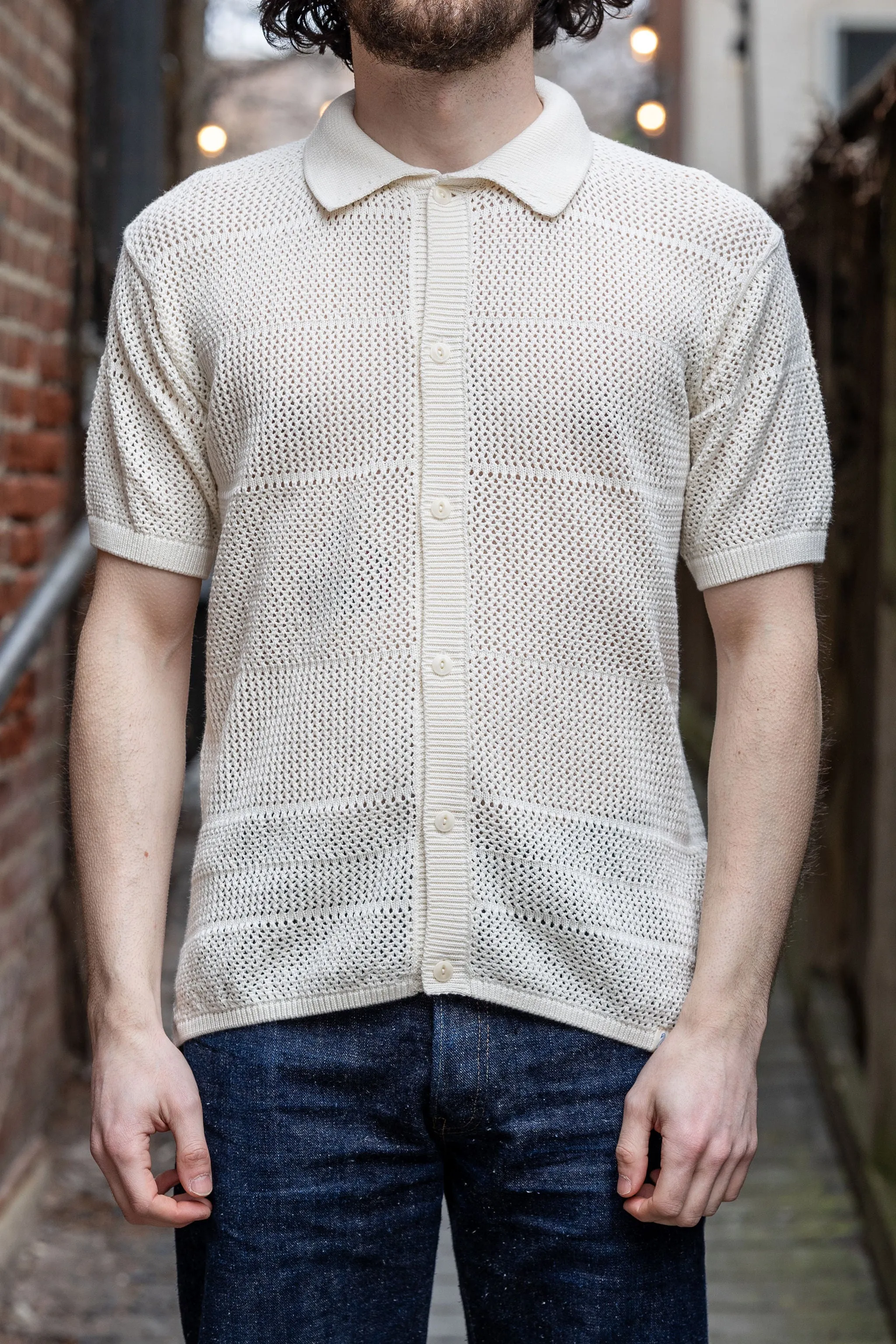 Merz b. Schwanen KNITSHIRT01 Crochet Shirt - Nature sold by Franklin and Poe