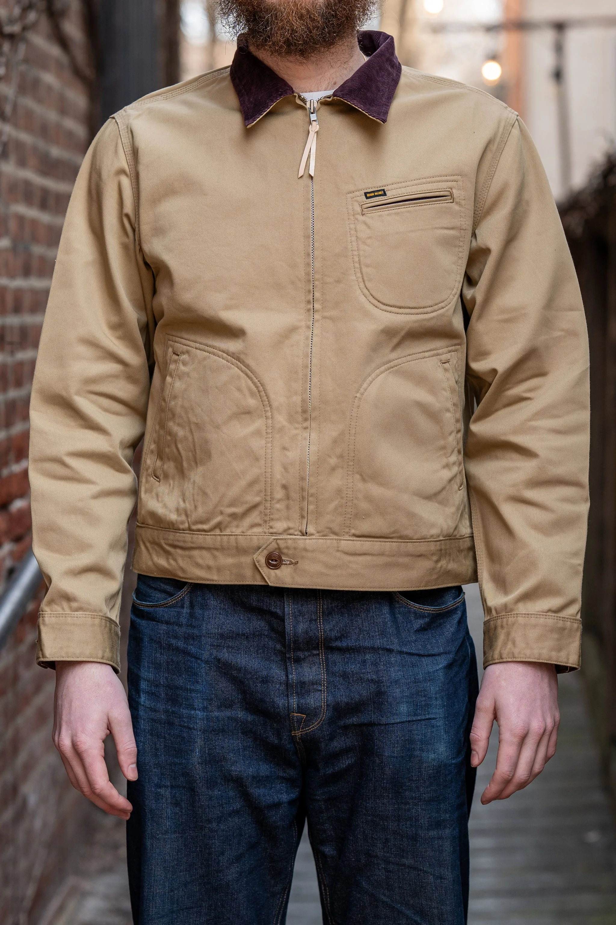 Iron Heart IHJ-144-BEI Kurashikizome 12oz Twill Work Jacket - Beige sold by Franklin and Poe