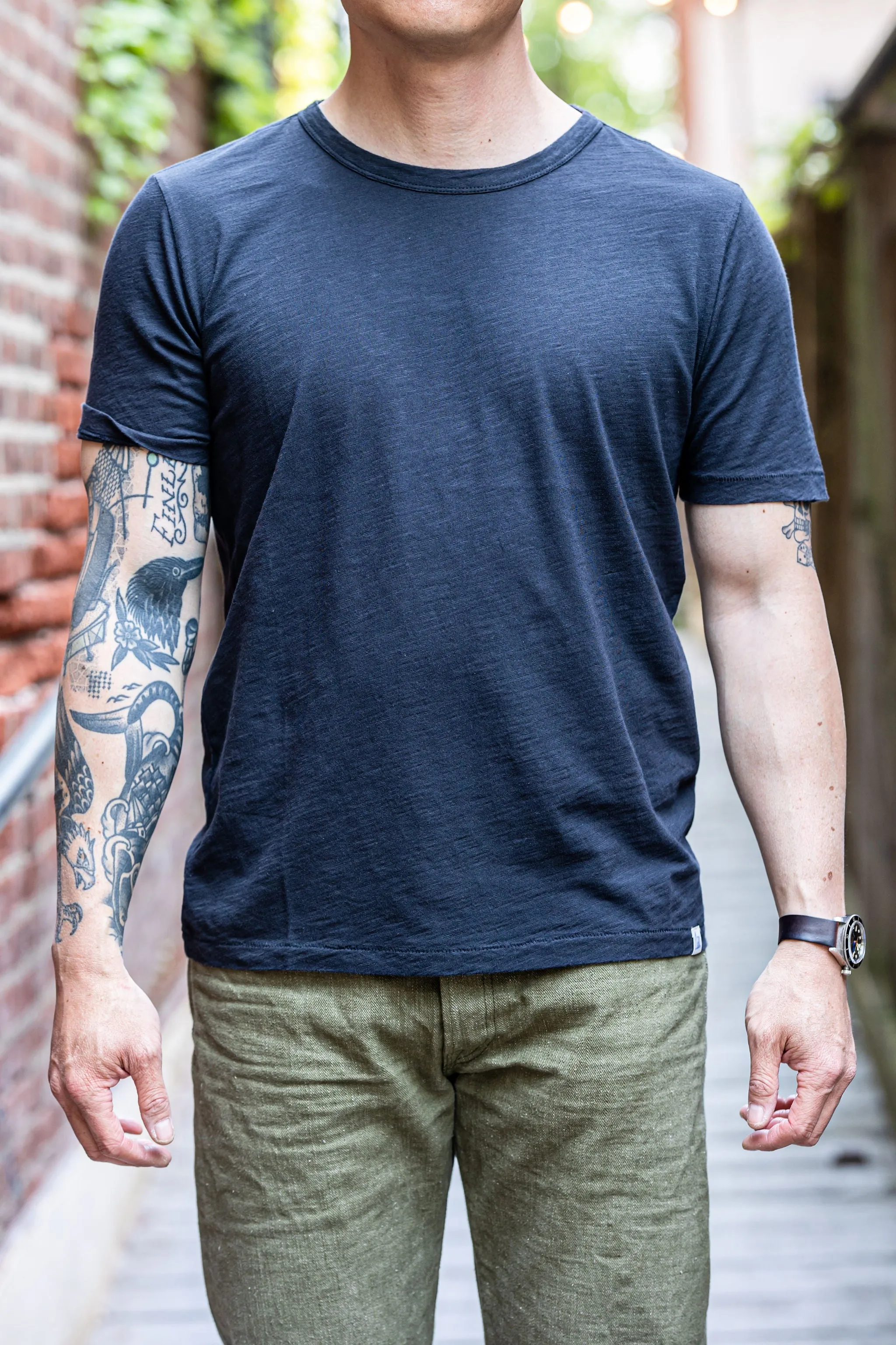 Merz b. Schwanen SCT04 Good Basics 5.8oz Relaxed Fit Pima Slub T-Shirt - Deep Black sold by Franklin and Poe