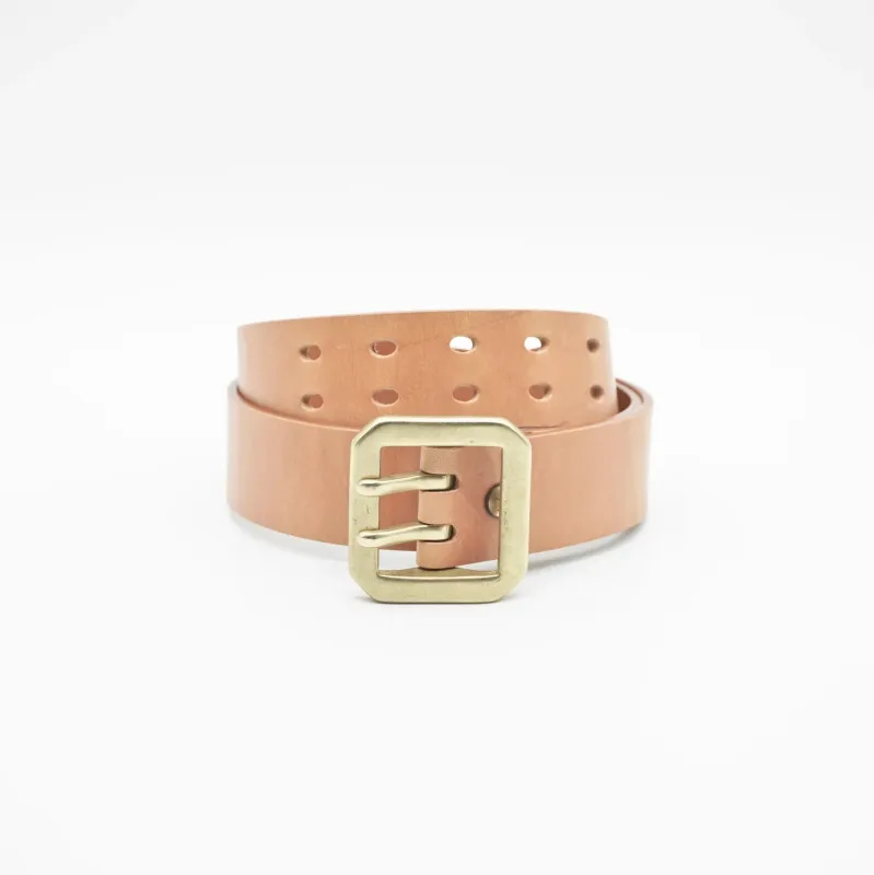 Obbi Good Label Double Prong Garrison Buckle Leather Belt - Natural sold by Franklin and Poe