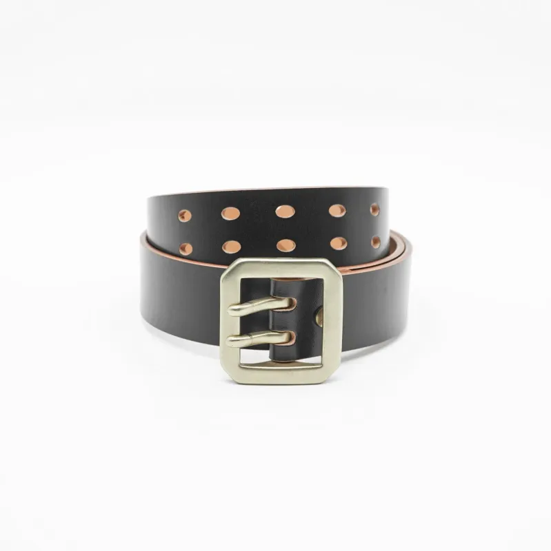 Obbi Good Label Double Prong Garrison Buckle Leather Belt - Hand-Dyed Black sold by Franklin and Poe