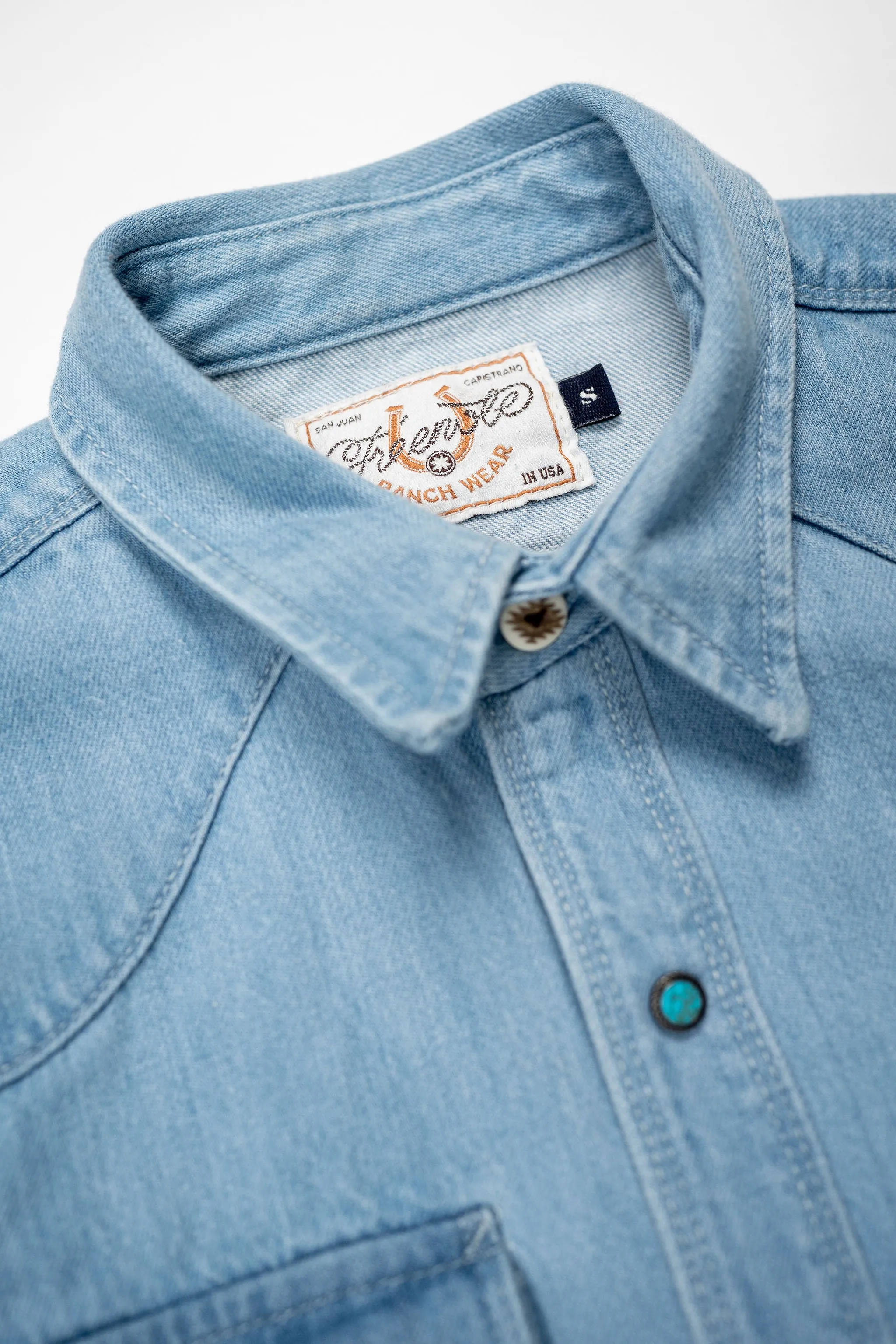 Freenote Cloth Modern Western - 11oz Bleached Denim with Turquoise Snaps sold by Franklin and Poe product image thumbnail 5