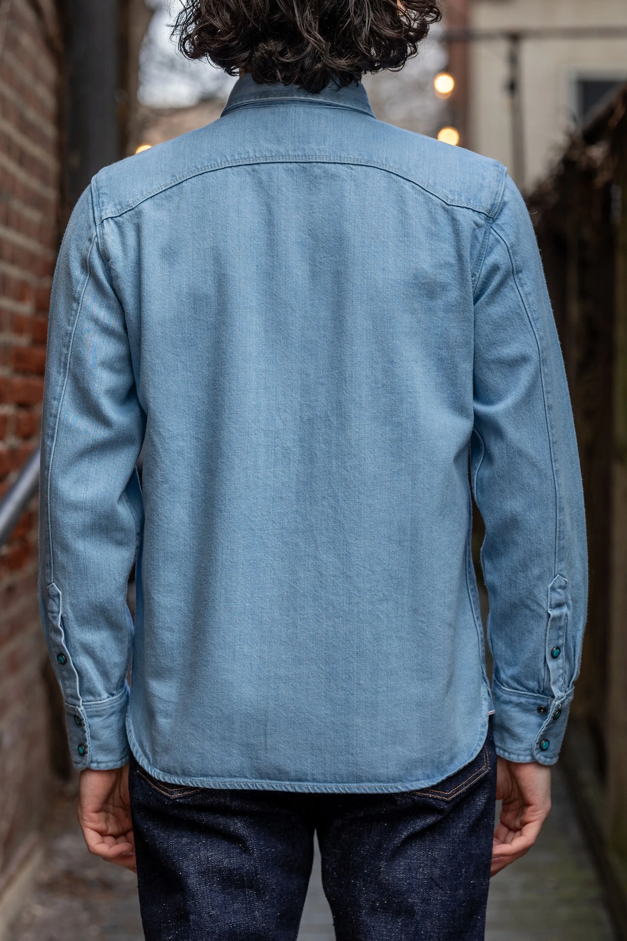 Freenote Cloth Modern Western - 11oz Bleached Denim with Turquoise Snaps sold by Franklin and Poe product image thumbnail 3