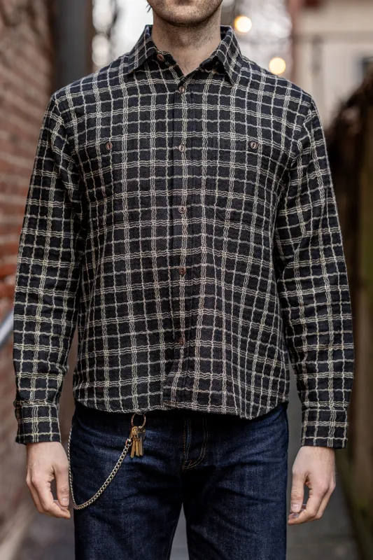 3sixteen Utility Shirt - Black/Ecru Wavy Check sold by Franklin and Poe