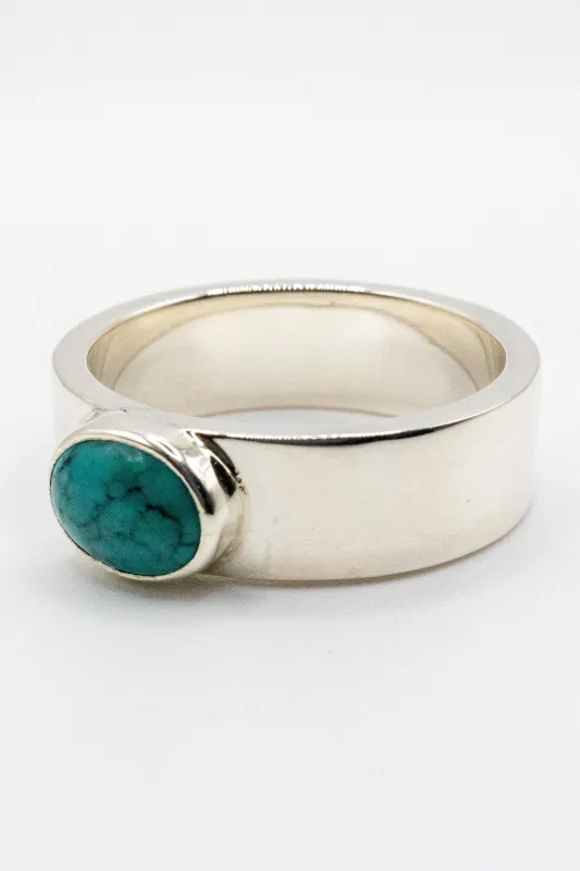 First Arrow's R-081 Flat Hammered Ring with Turquoise sold by Franklin and Poe