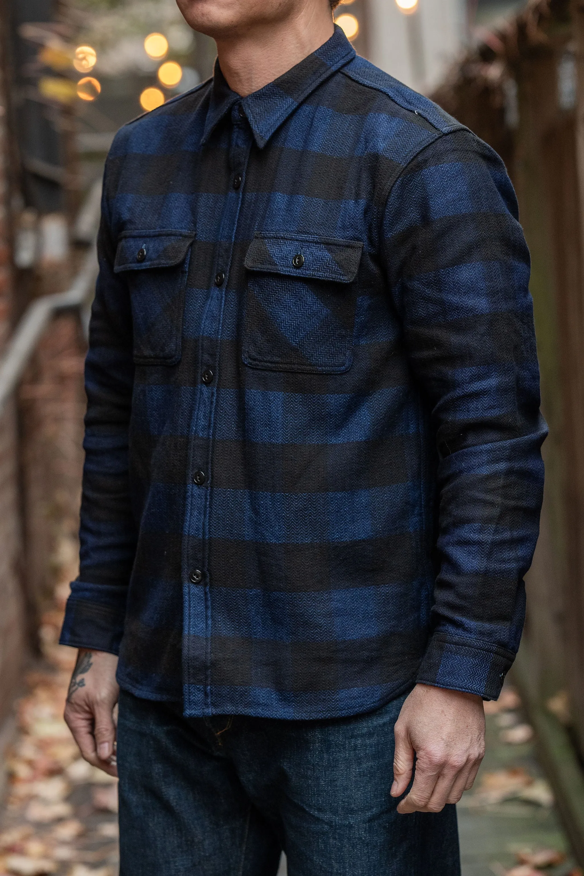 The Flat Head FN-SNR-101SP Block Check Flannel Work Shirt - Indigo sold by Franklin and Poe product image thumbnail 2