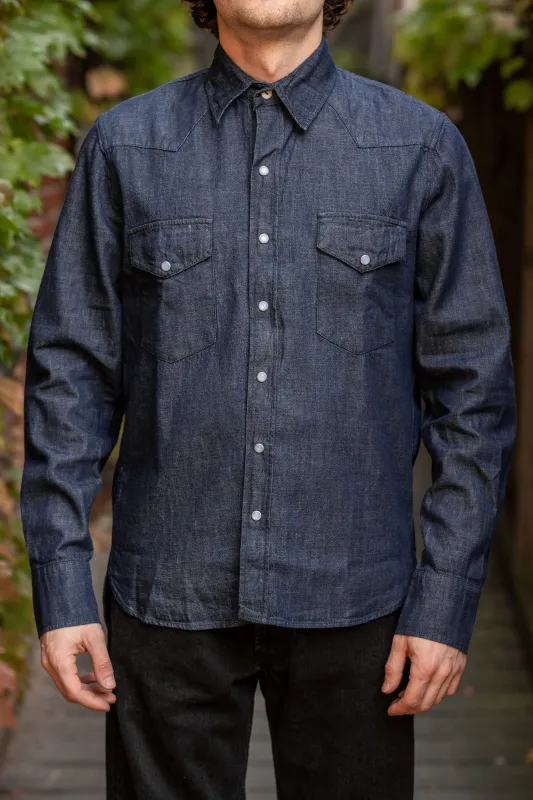 Wythe Denim Pearlsnap Shirt - Rinsed Indigo sold by Franklin and Poe