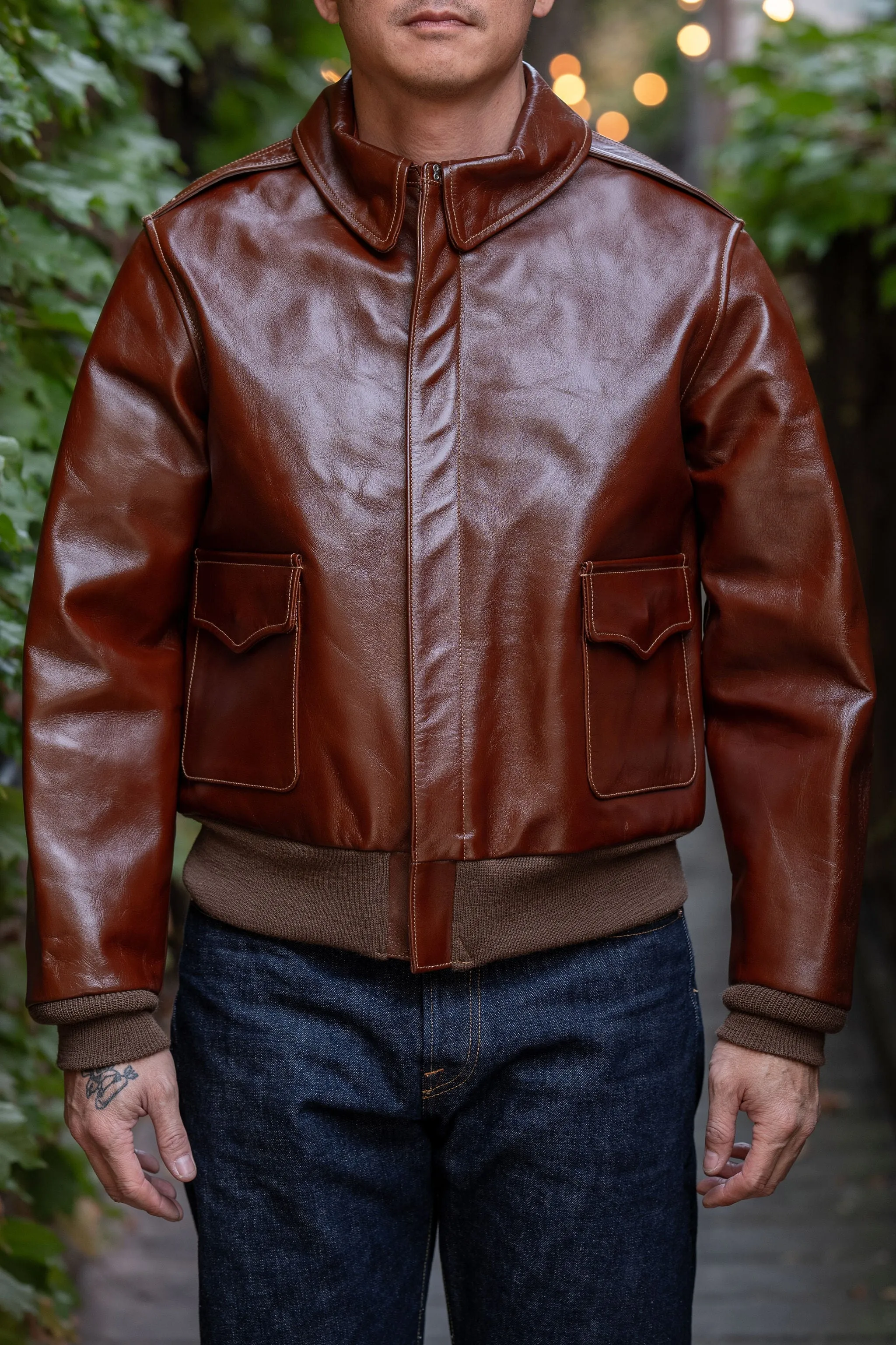 Buzz Rickson's BR80595 Type A-2 “Contract no. w535 AC-18091 Rough Wear Clothing co.” - R/Brown sold by Franklin and Poe