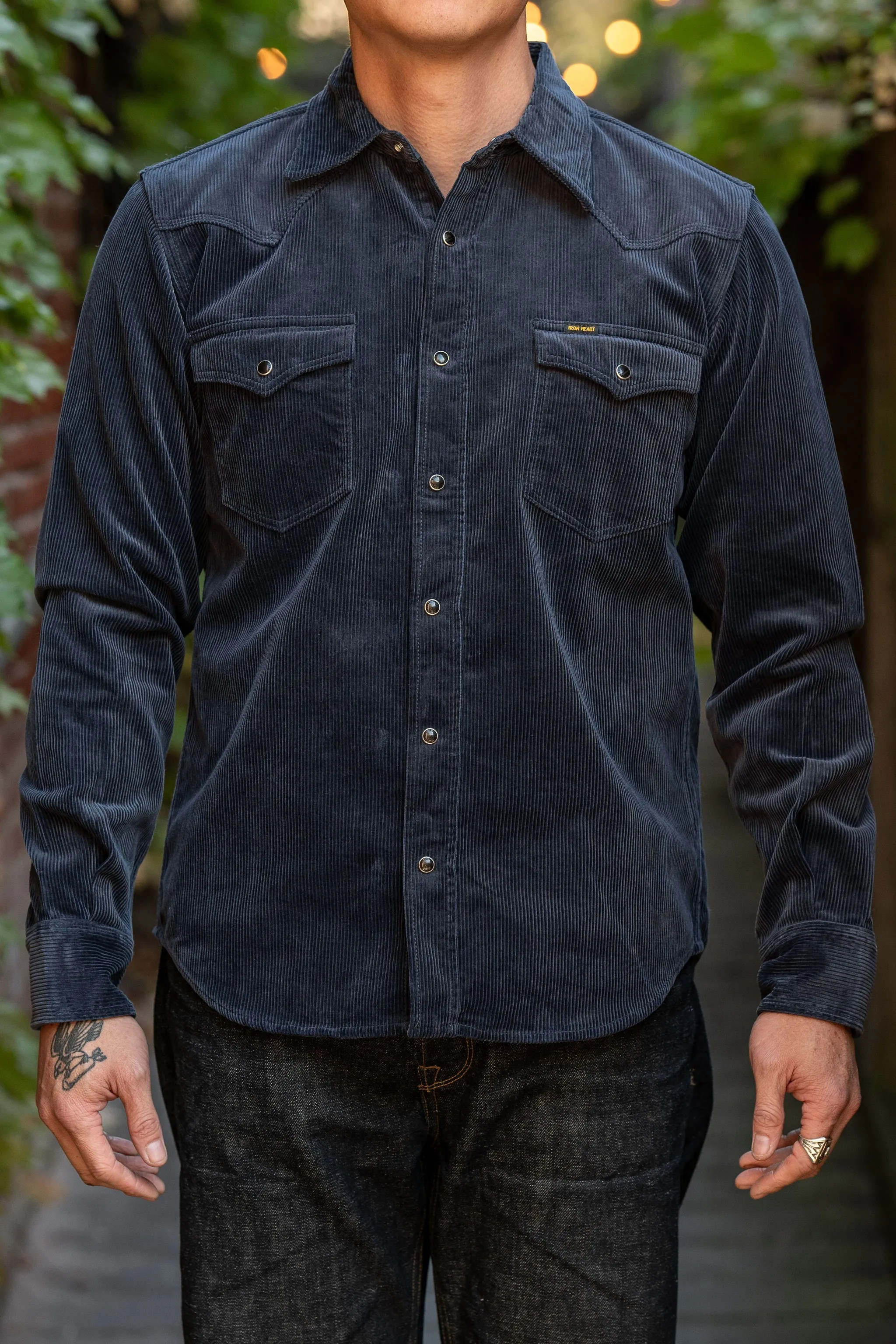 Iron Heart IHSH-398-NAV 11oz Corduroy Western Shirt - Navy sold by Franklin and Poe