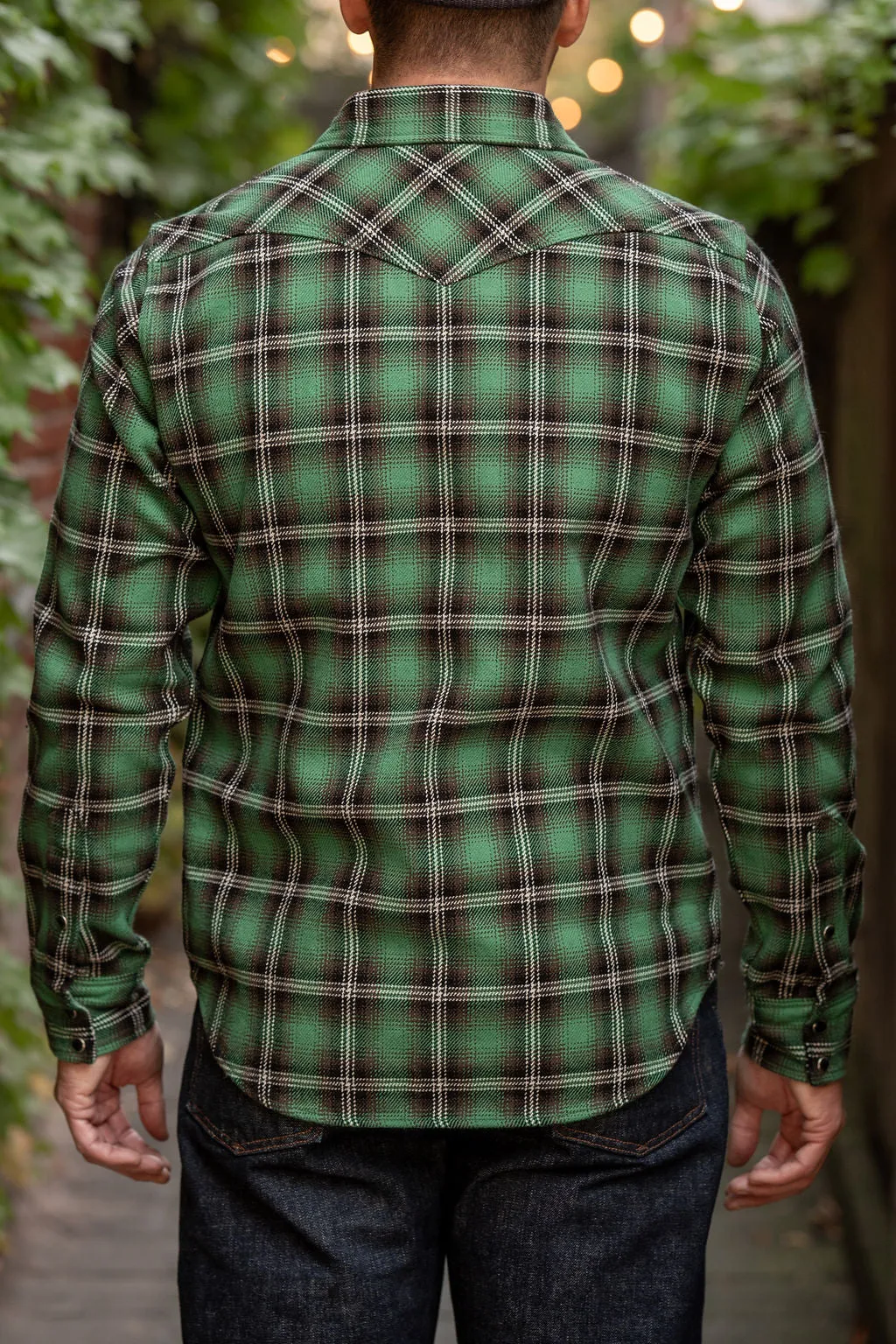Iron Heart IHSH-405-GRN 12oz Ultra Heavy Flannel Check Western Shirt - Green sold by Franklin and Poe product image thumbnail 3